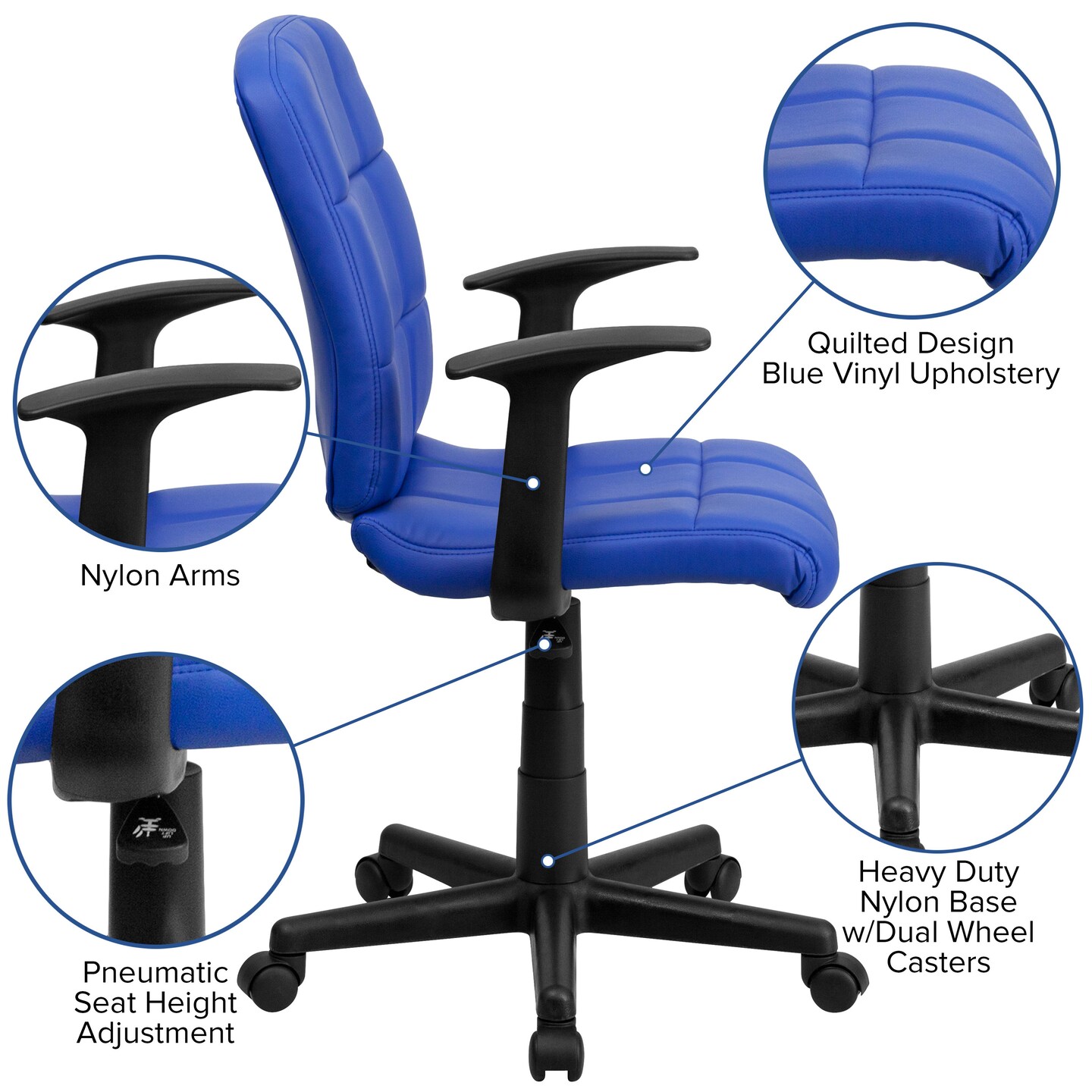 Emma and Oliver Mid-Back Quilted Vinyl Swivel Task Office Chair with Arms
