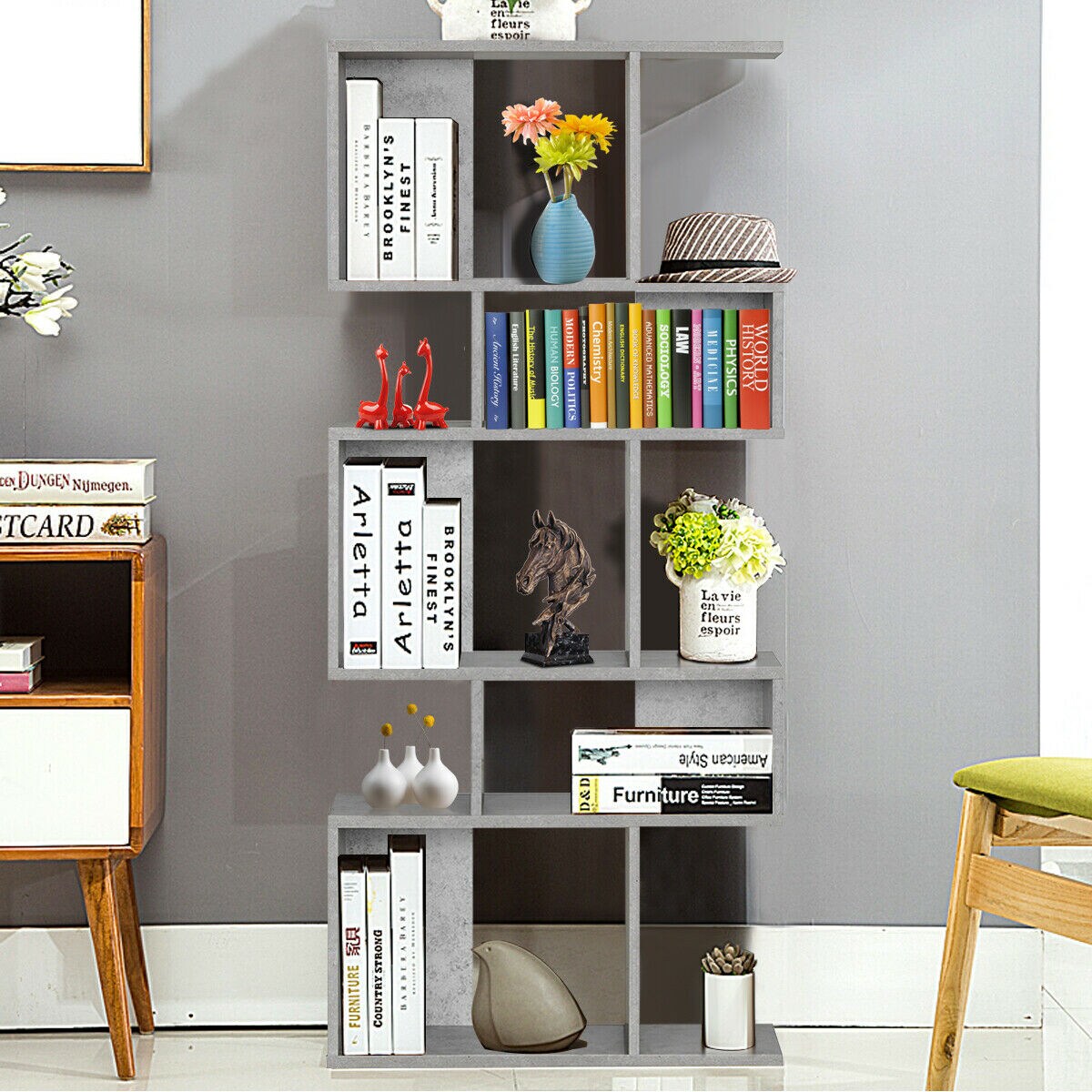 Costway 5 Cubes Ladder Shelf Freestanding Corner Bookshelf Display Rack Bookcase