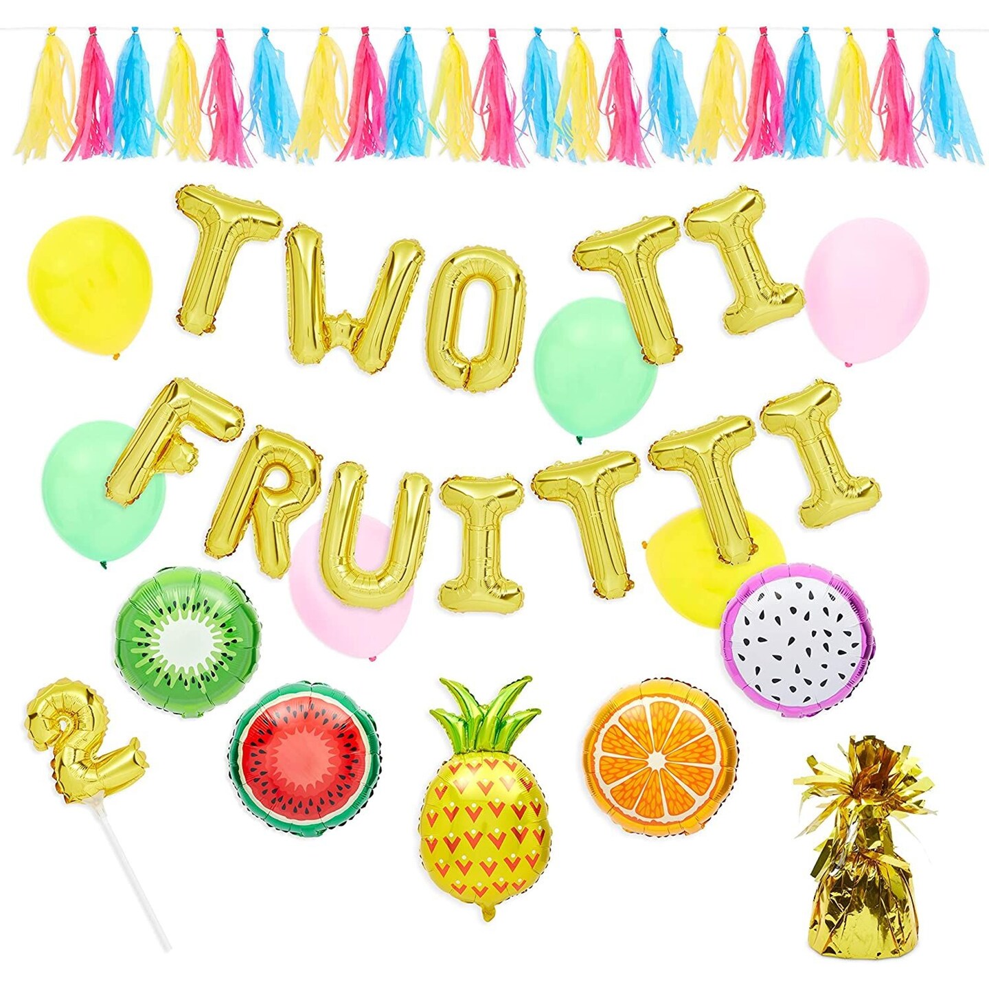 2nd Birthday Decorations, Fruit Balloon Garland, Cake Topper, Banner (38 Pieces)