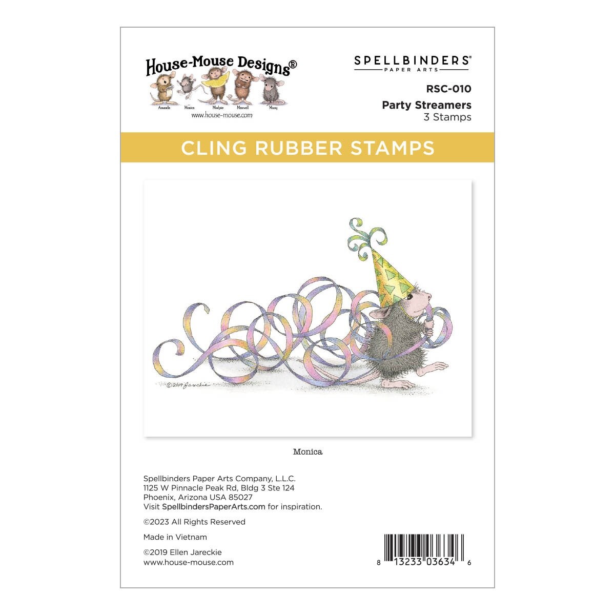House Mouse Cling Rubber Stamp-Party Streamers