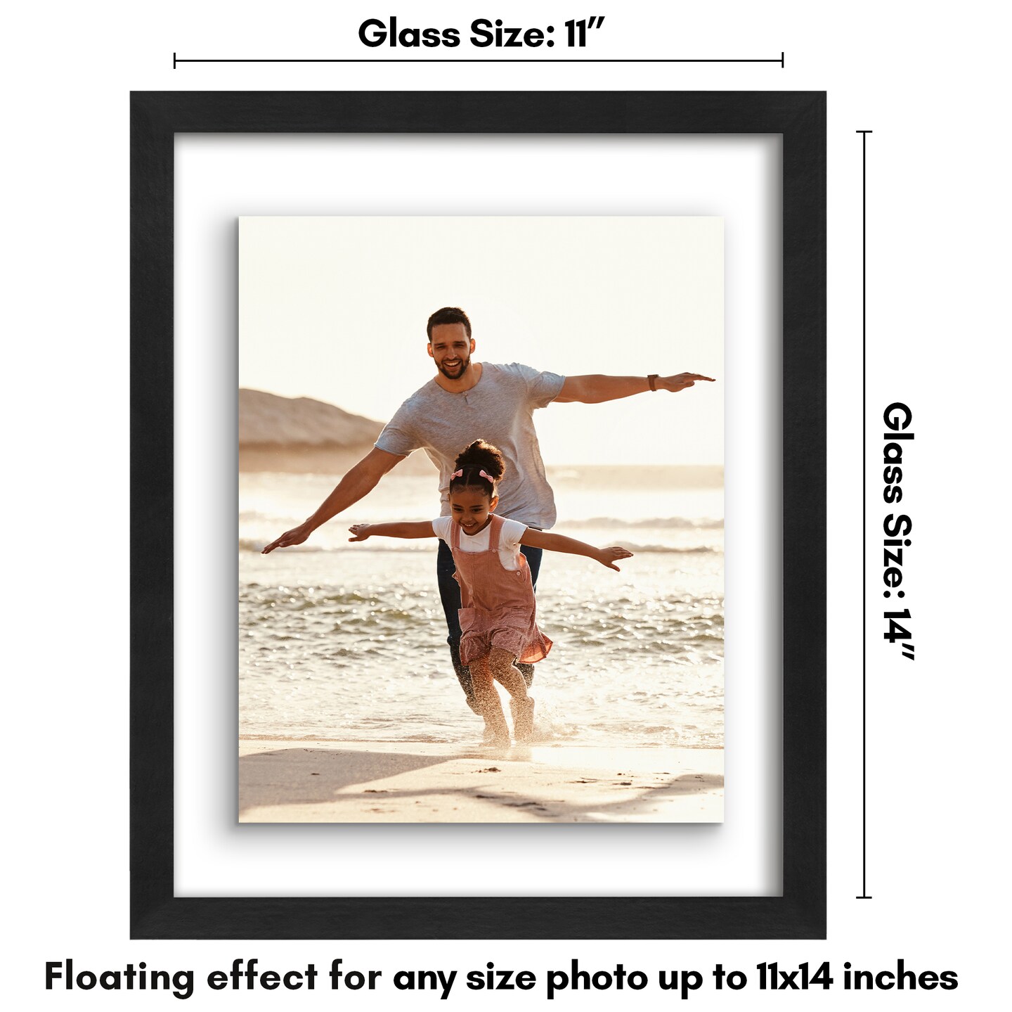 Americanflat Floating Picture Frame for Wall Art - Photo Frame with Floating Effect for Photos, Wall Art, and Pressed Flowers - Polished Glass Cover - Hanging Hardware