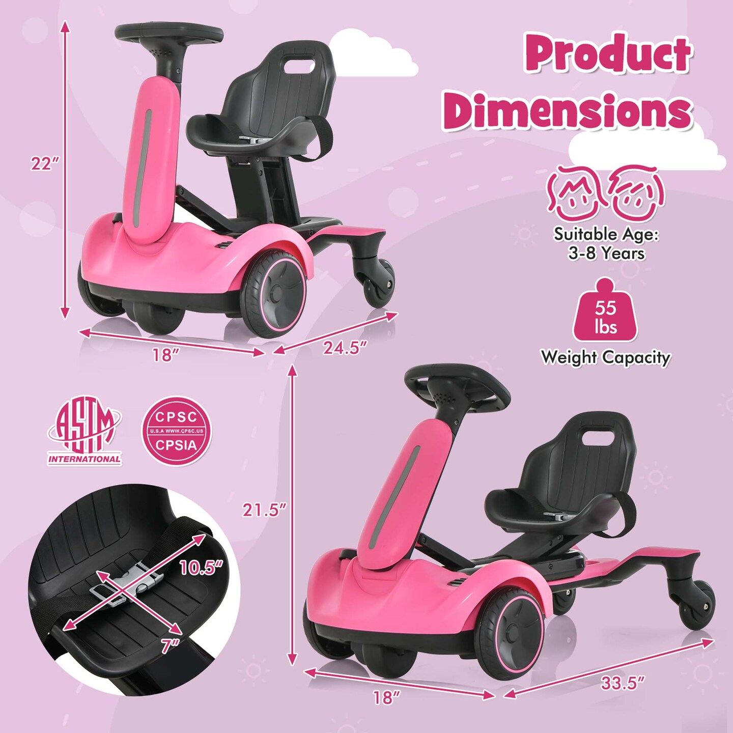 Costway 6V Kids Ride On Drift Car Electric Drifting Go Kart for Kids with 360&#xB0; Spin Dark/Pink/Red/White