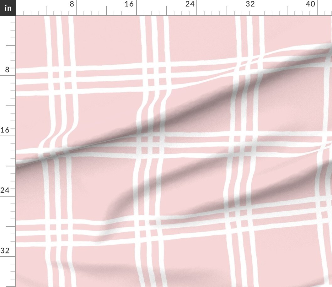 Pink Plaid Windowpane Check Pastel Traditional Large Scale Custom Printed Fabric by Spoonflower Various Fabrics by the Yard or Fat Quarter