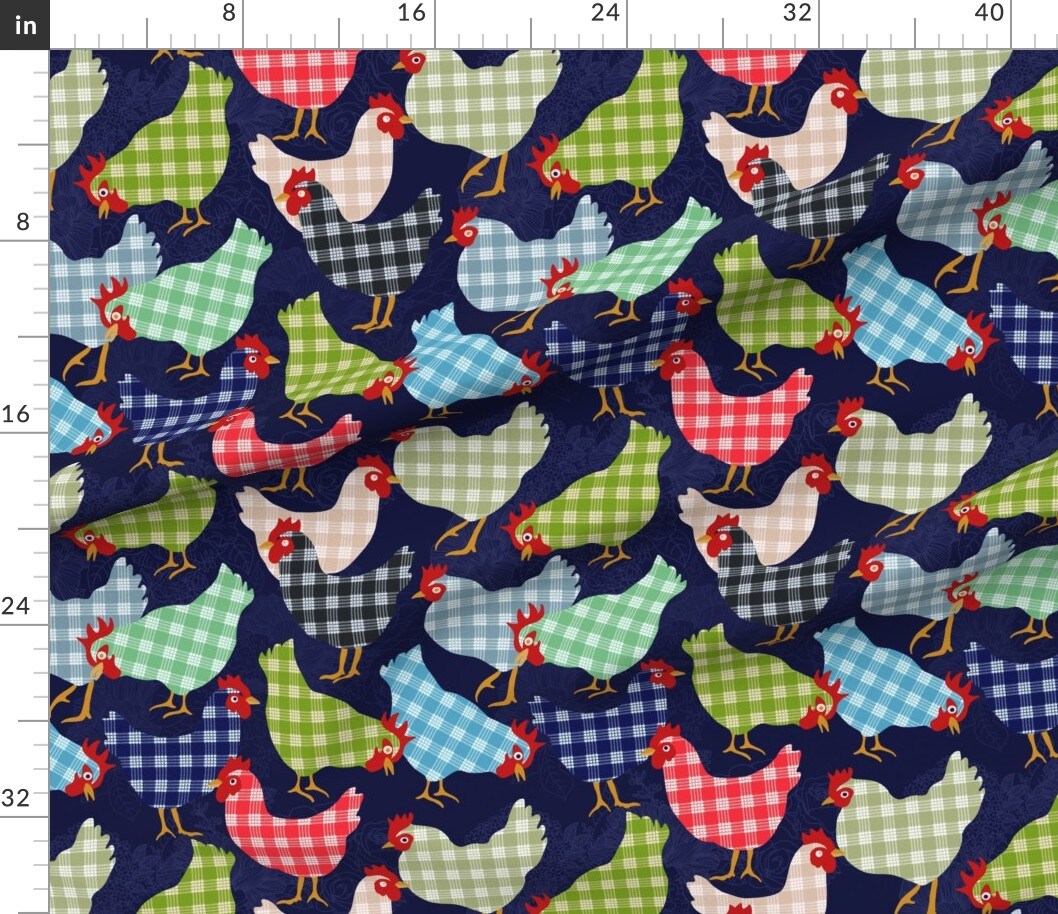 Dark Blue Whimsical Animals Barnyard Multicolor Custom Printed Fabric by Spoonflower Various Fabrics by the Yard or Fat Quarter