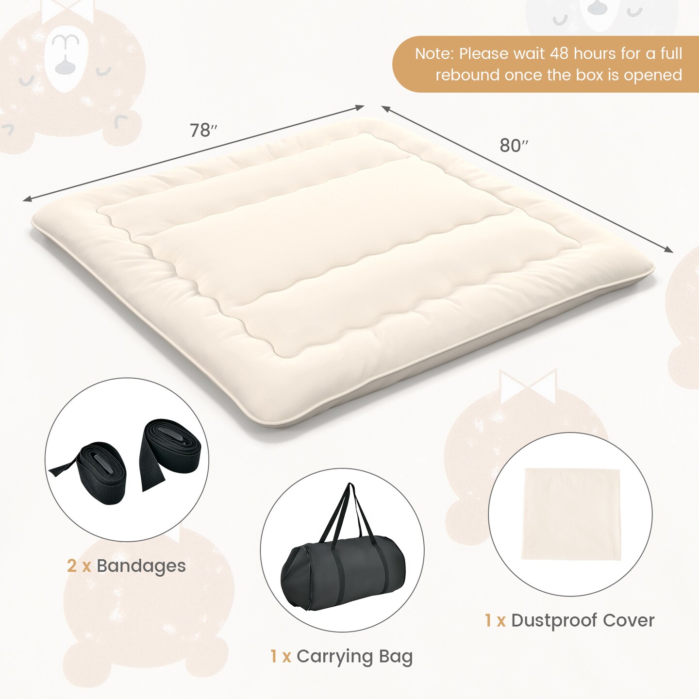 Costway Full/King/Queen/Twin Futon Mattress Japanese Floor Sleeping Pad Washable Cover Carry Bag Beige