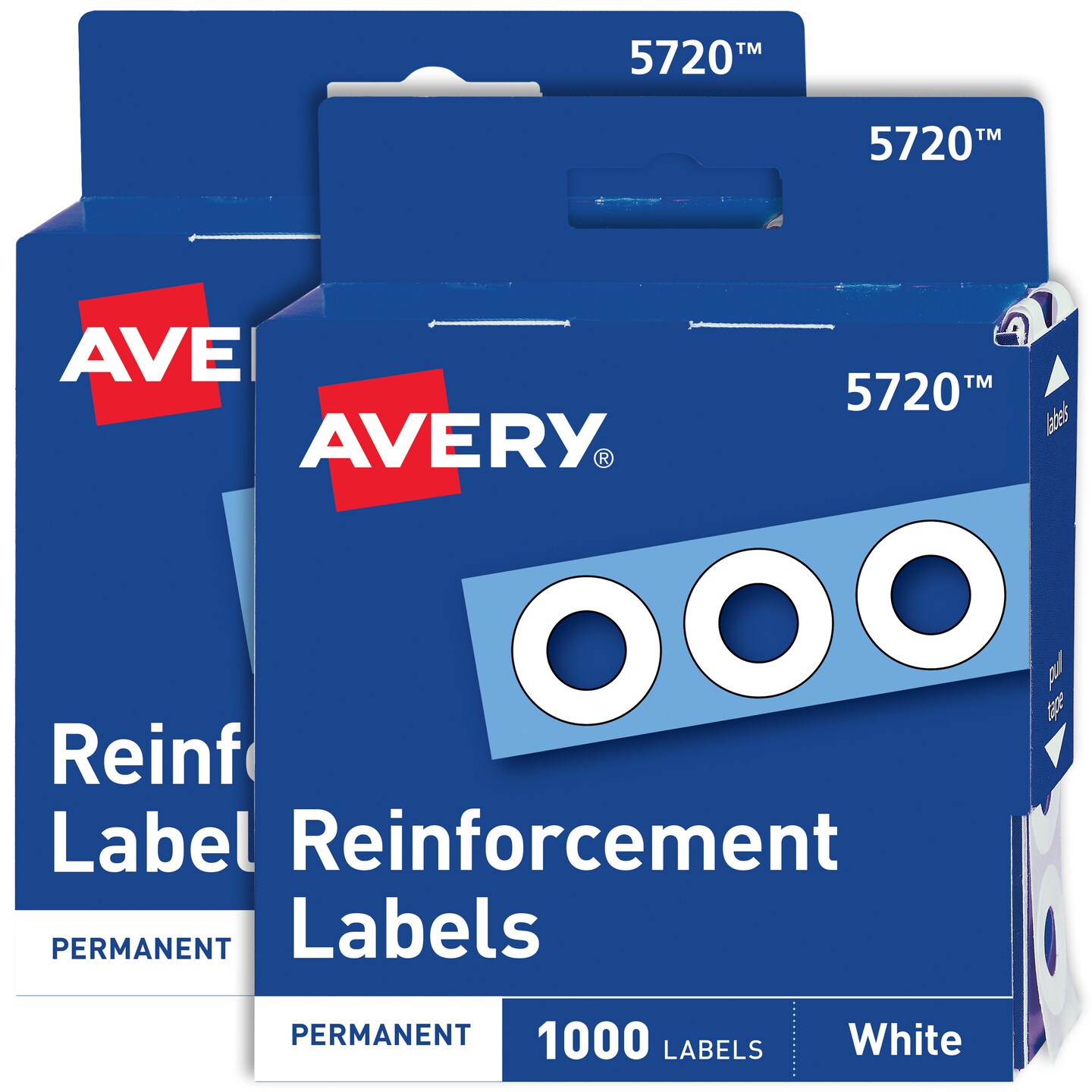 Avery Self-Adhesive Hole Reinforcement Stickers, 1/4" Diameter Hole Punch Reinforcement Labels, White, Non-Printable, 1,000 Labels Per Pack, 2-Pack, 2,000 Labels Total (5615)