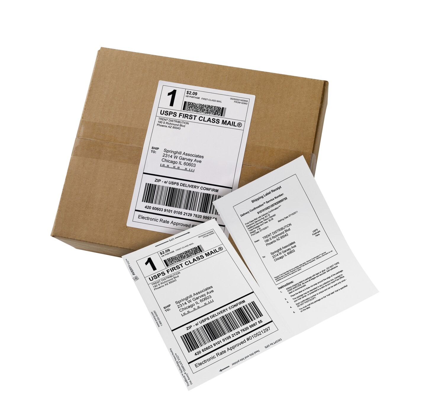 Avery Shipping Labels w/Paper Receipts and TrueBlock Technology for Inkjet Printers 5-1/16 x 7-5/8, Pack of 25 (8127)
