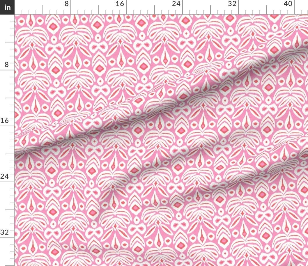Pink Ikat Cream Red Summer Tropical Global Worldly Custom Printed Fabric by Spoonflower Various Fabrics by the Yard or Fat Quarter
