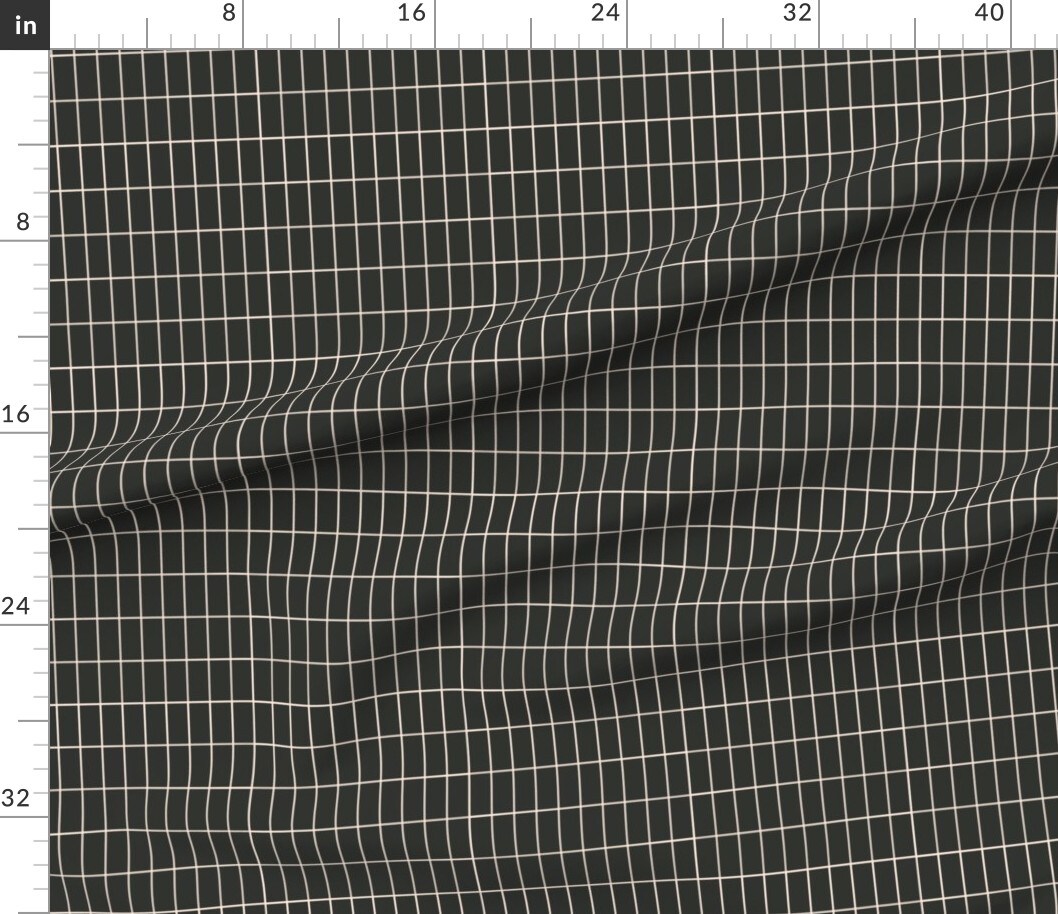 Minimal Black Grid Cream Check Rectangles Geometric Simple Custom Printed Fabric by Spoonflower Various Fabrics by the Yard or Fat Quarter