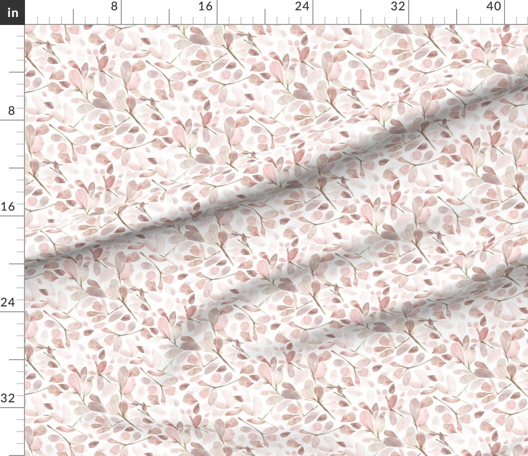Watercolor Floral Pink Blush Taupe Neutral Nature Botanical Custom Printed Fabric by Spoonflower Various Fabrics by the Yard or Fat Quarter