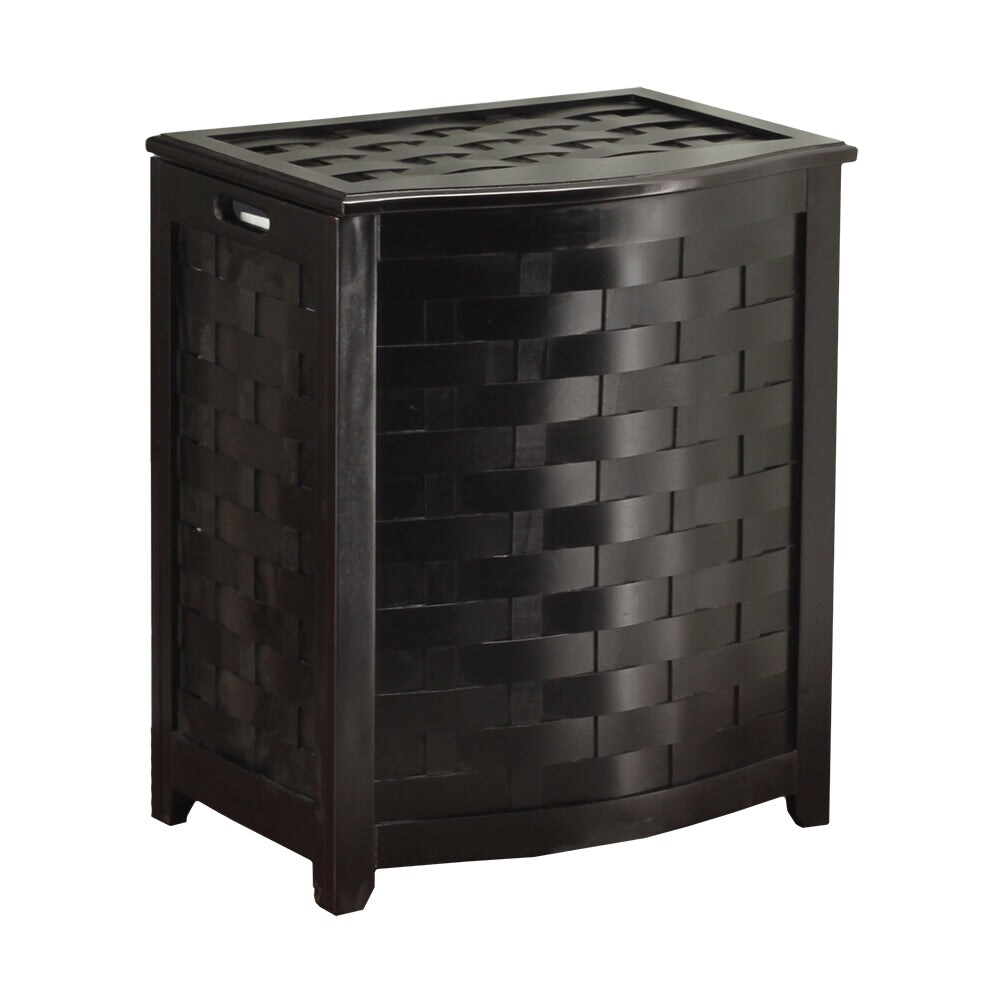 Oceanstar Mahogany Finished Bowed Front Veneer Laundry Wood Hamper with Interior Bag