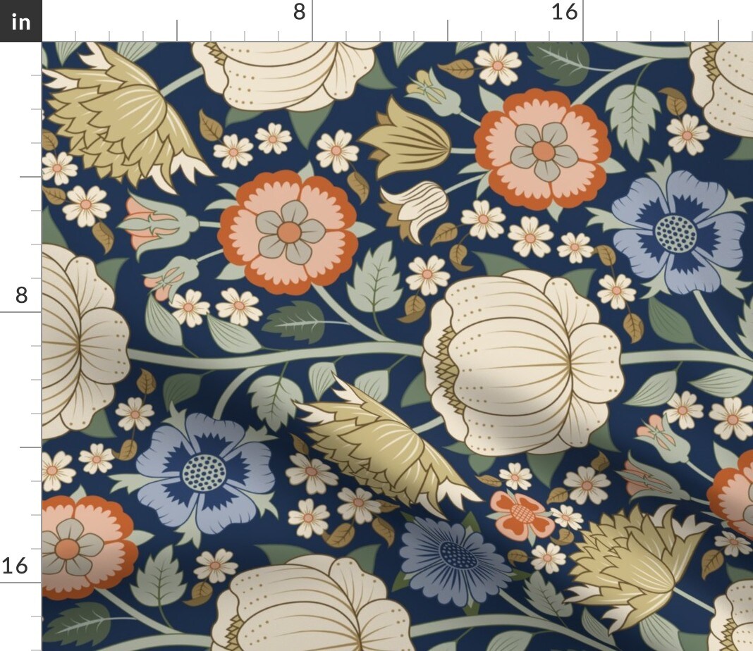 Victorian Botanical Flowers Railroaded Art Nouveau Custom Printed Fabric by Spoonflower Various Fabrics by the Yard or Fat Quarter