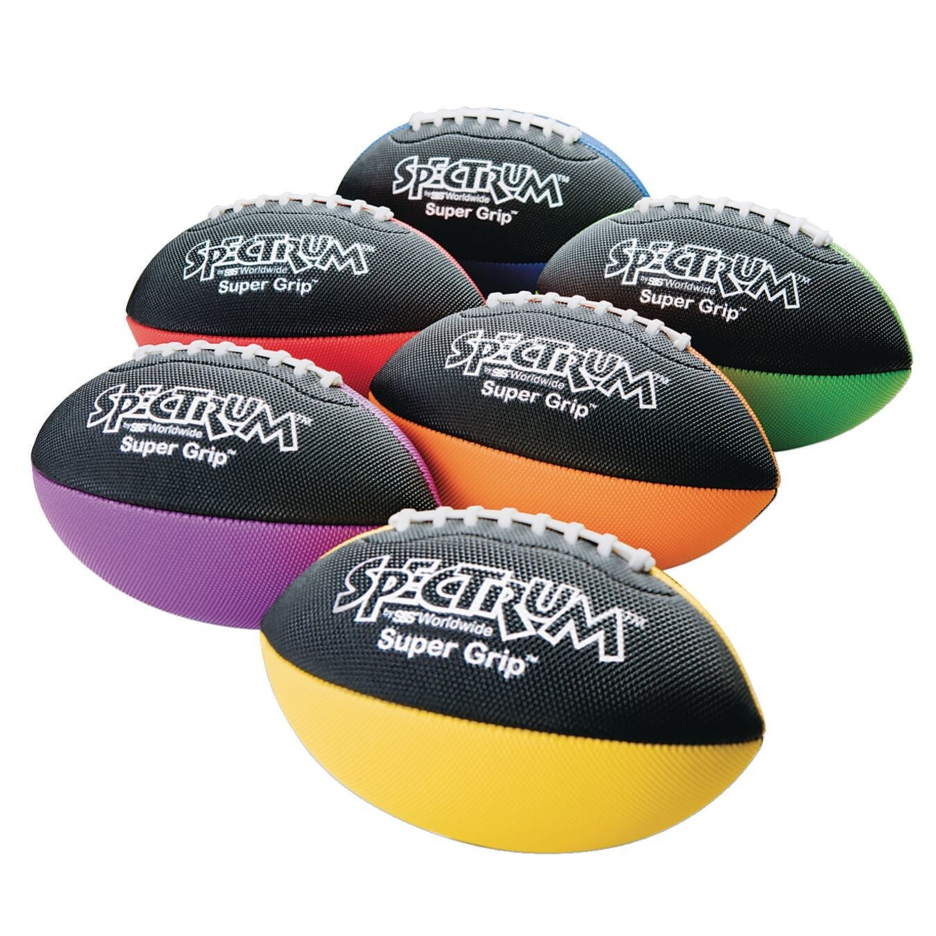 S&#x26;S Worldwide Super Grip Youth Football Set of 6. Colorful Set of Footballs Features a Tacky, Textured Foam Vinyl Surface. 8-1/2&#x22; Long Balls Are Easy for Kids 6 and Over to Grip!