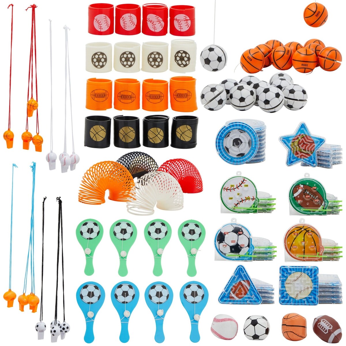 100 Pieces Sports Birthday Party Favors, Prize Box Toys for Kids, Goodie Bags, Football, Baseball, Basketball, Soccer Pinata Stuffers