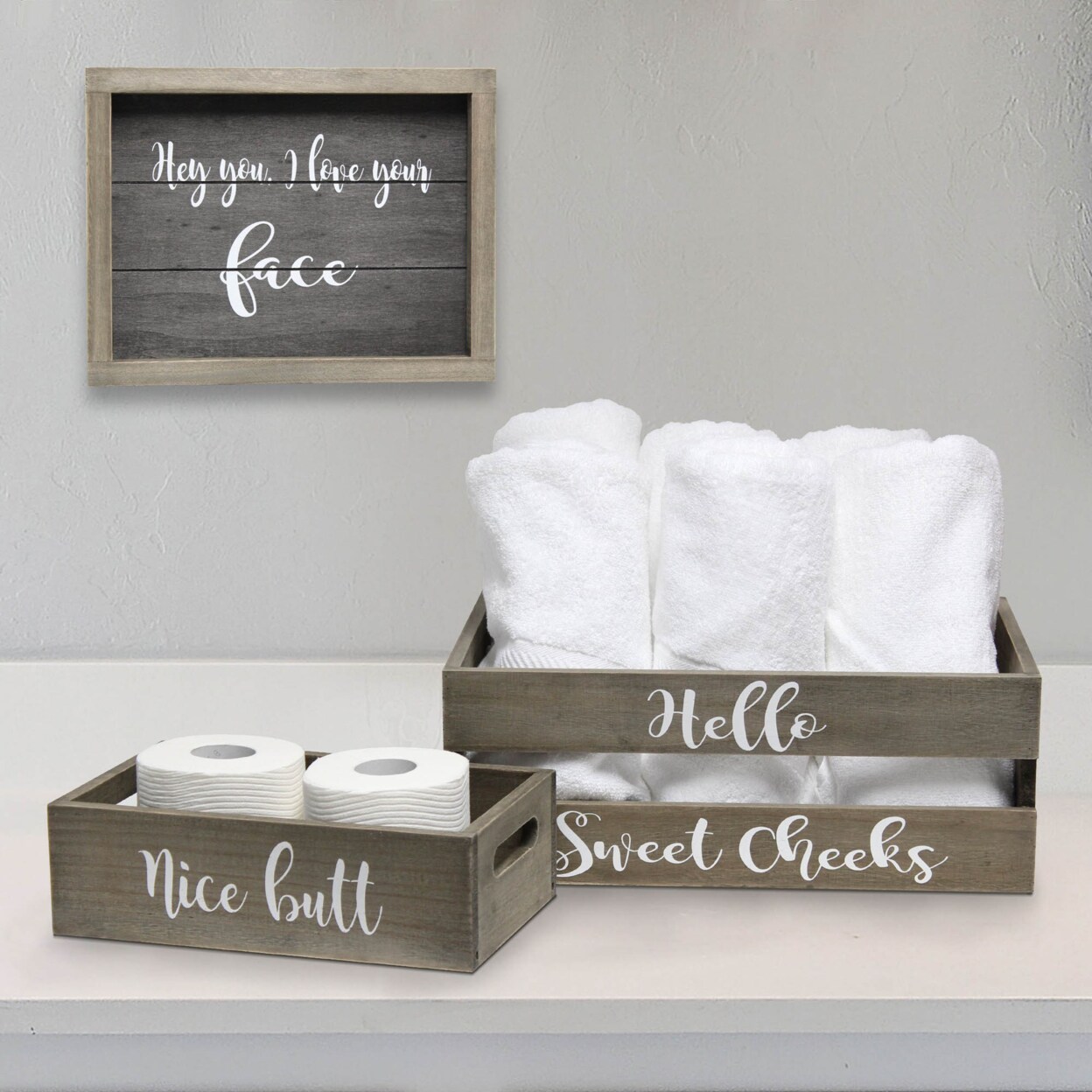 Elegant Designs 3 Piece Home Farmhouse Decorative Cheeky Wood Bathroom