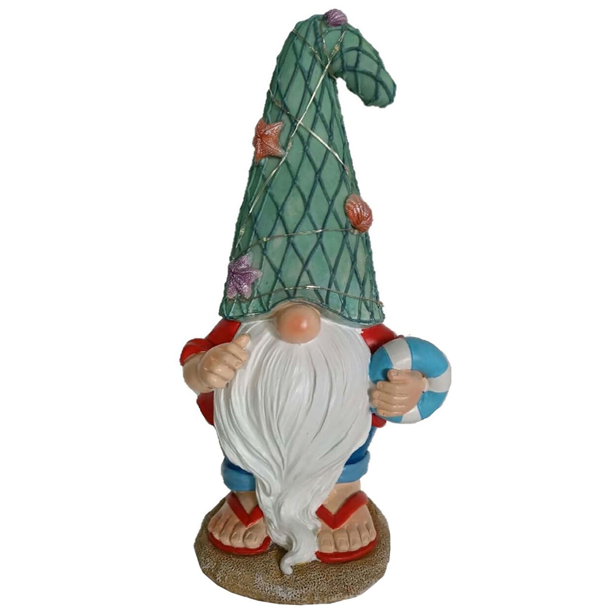 Santa&#x27;s Workshop Outdoor Decorative 11.5&#x22; Resin Beach Gnome, Five Color Lights