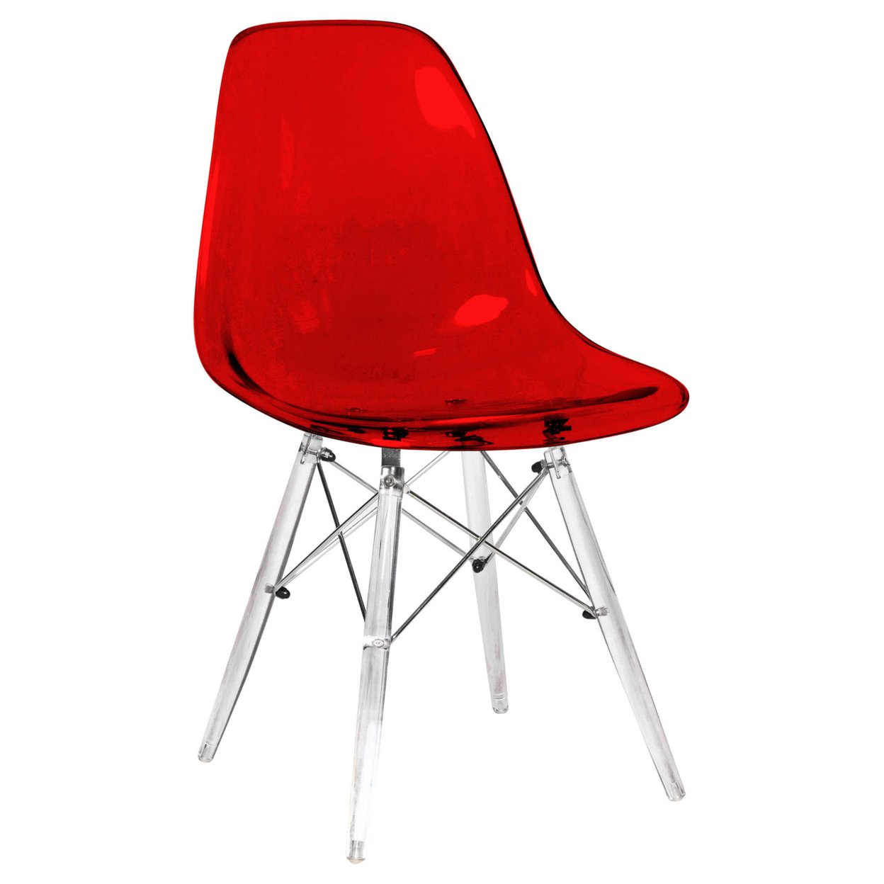 Leisuremod Dover Molded Side Chair with Acrylic Base - Transparent Red