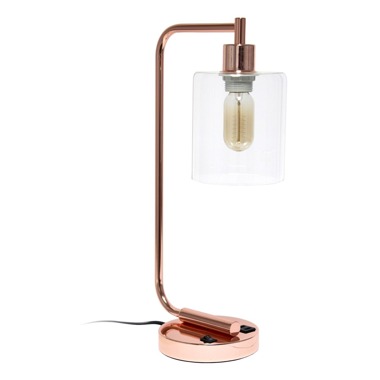 Lalia Home   Modern Iron Desk Lamp with USB Port and Glass Shade -  Rose Gold