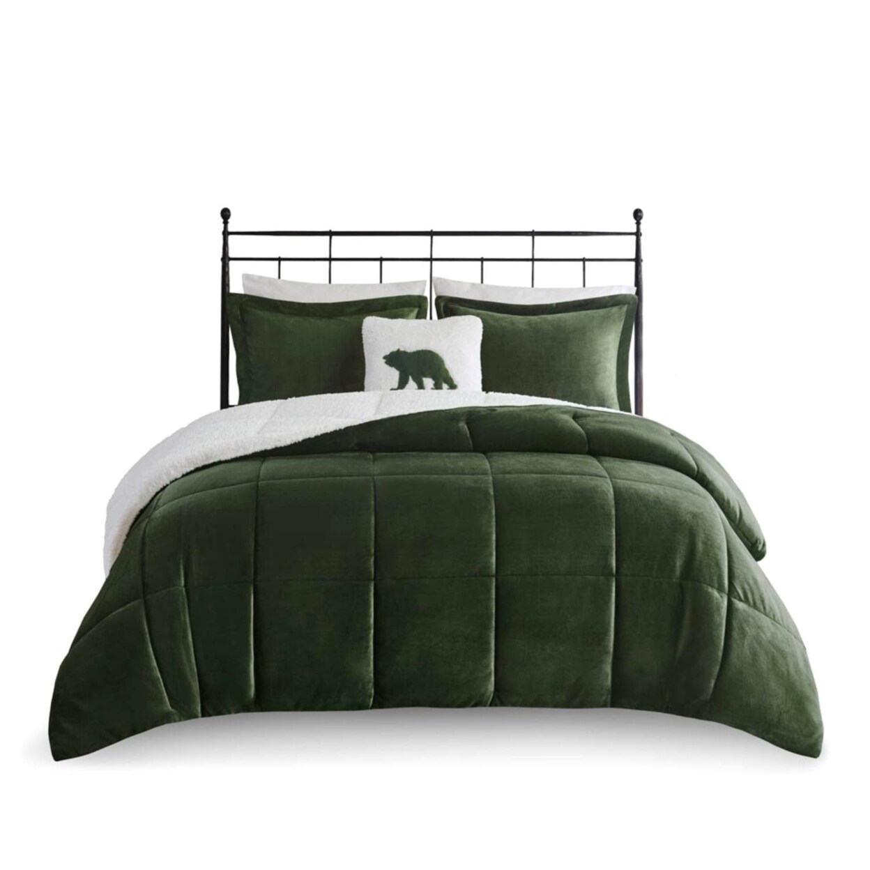 Woolrich   Polyester Velour Comforter Set with Green and Ivory Finish WR10-3885