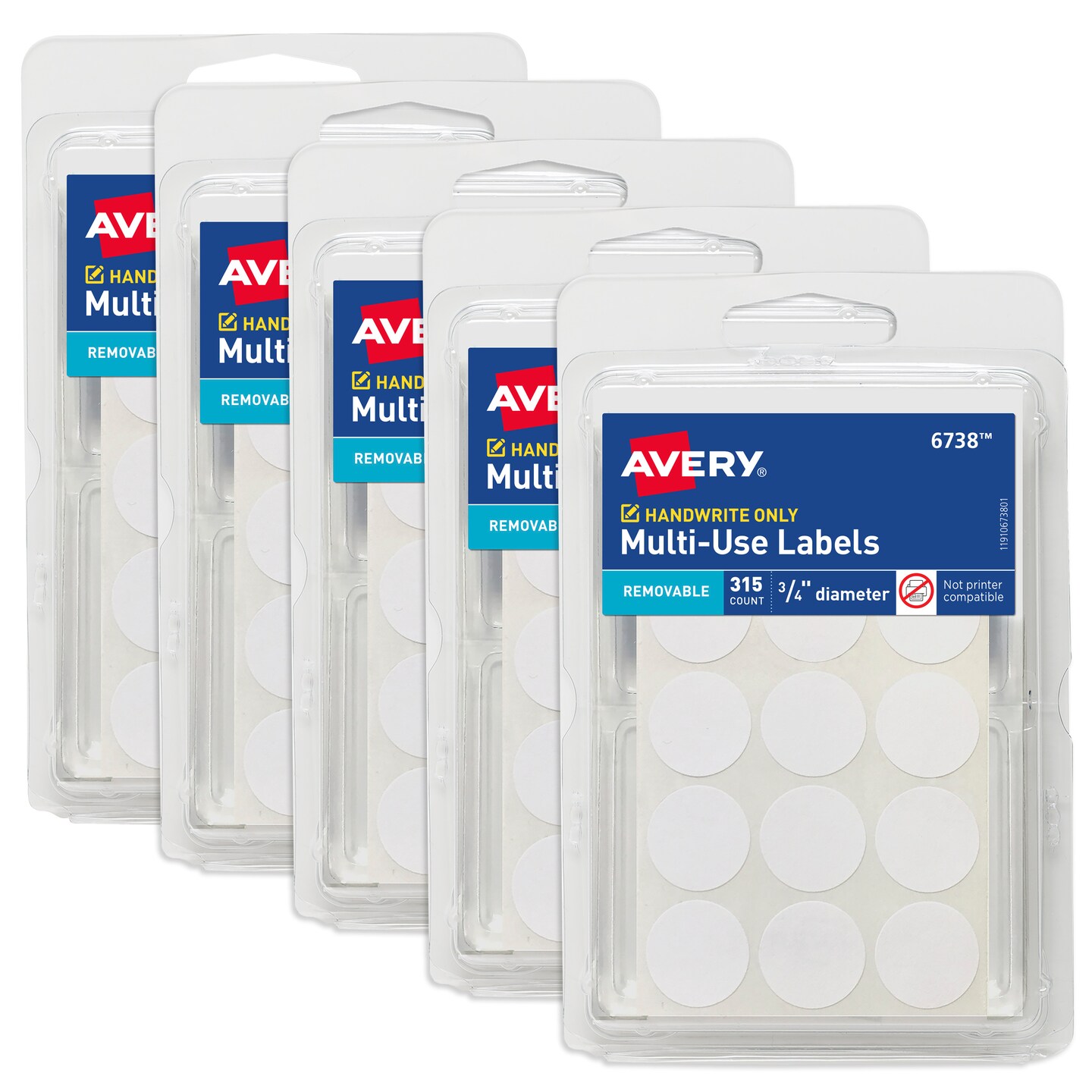 Avery Multi-Use Removable Labels, 3/4 Inch Round Stickers, White, Non ...