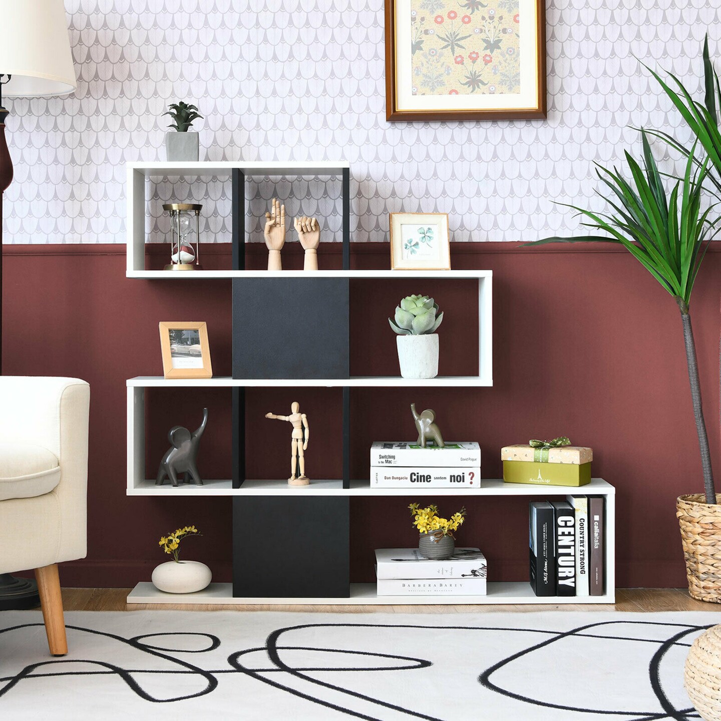 Costway 5-Tier Bookshelf Corner Ladder Bookcase Display Storage Rack Black White