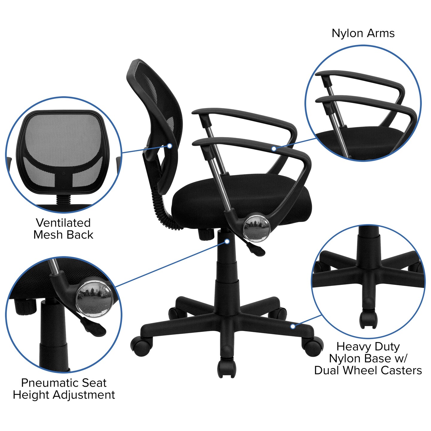 Emma and Oliver Mid-Back Mesh Swivel Task Office Chair with Curved Square Back and Arms