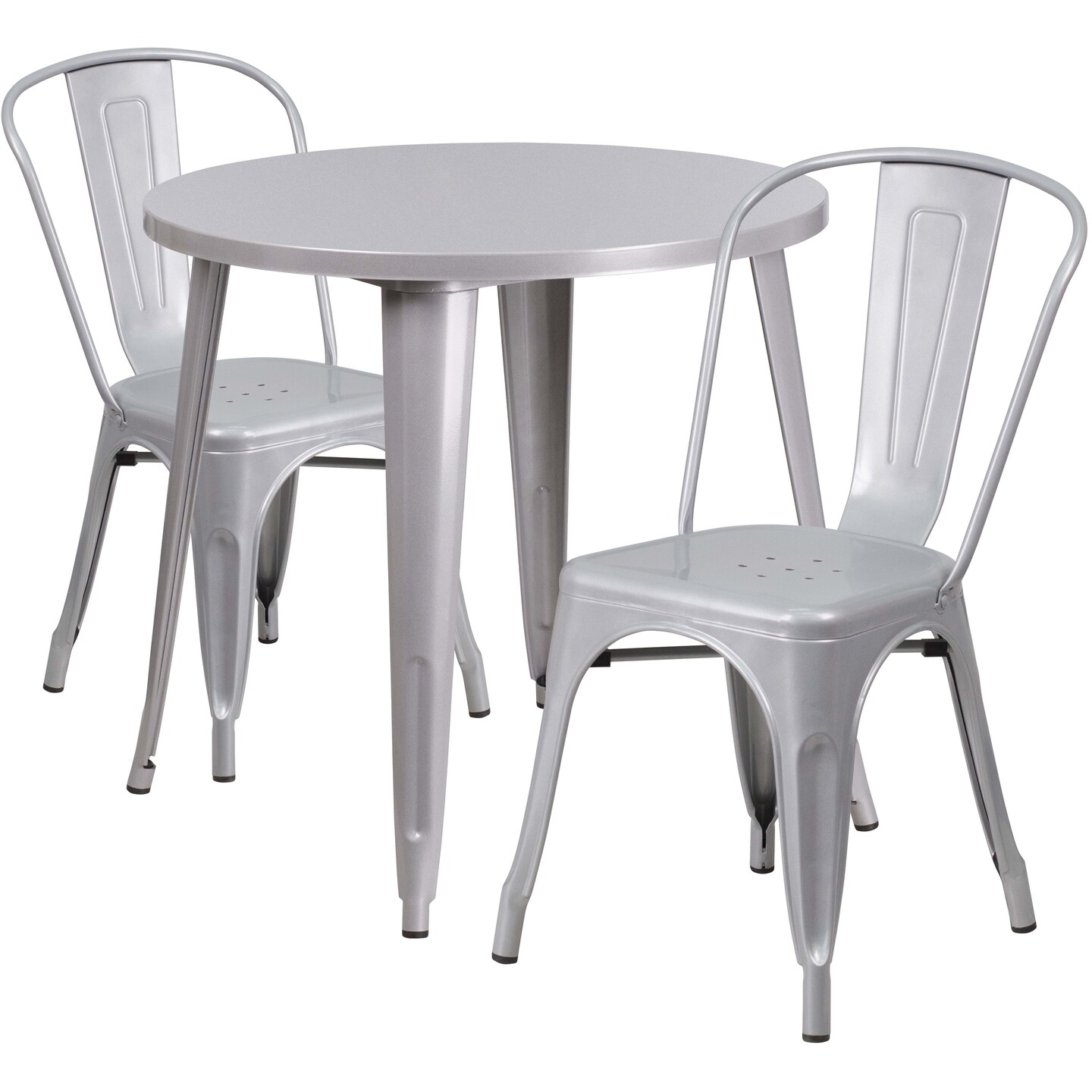 Emma and Oliver Commercial Grade 30&#x22; Round Metal Indoor-Outdoor Table Set with 2 Cafe Chairs