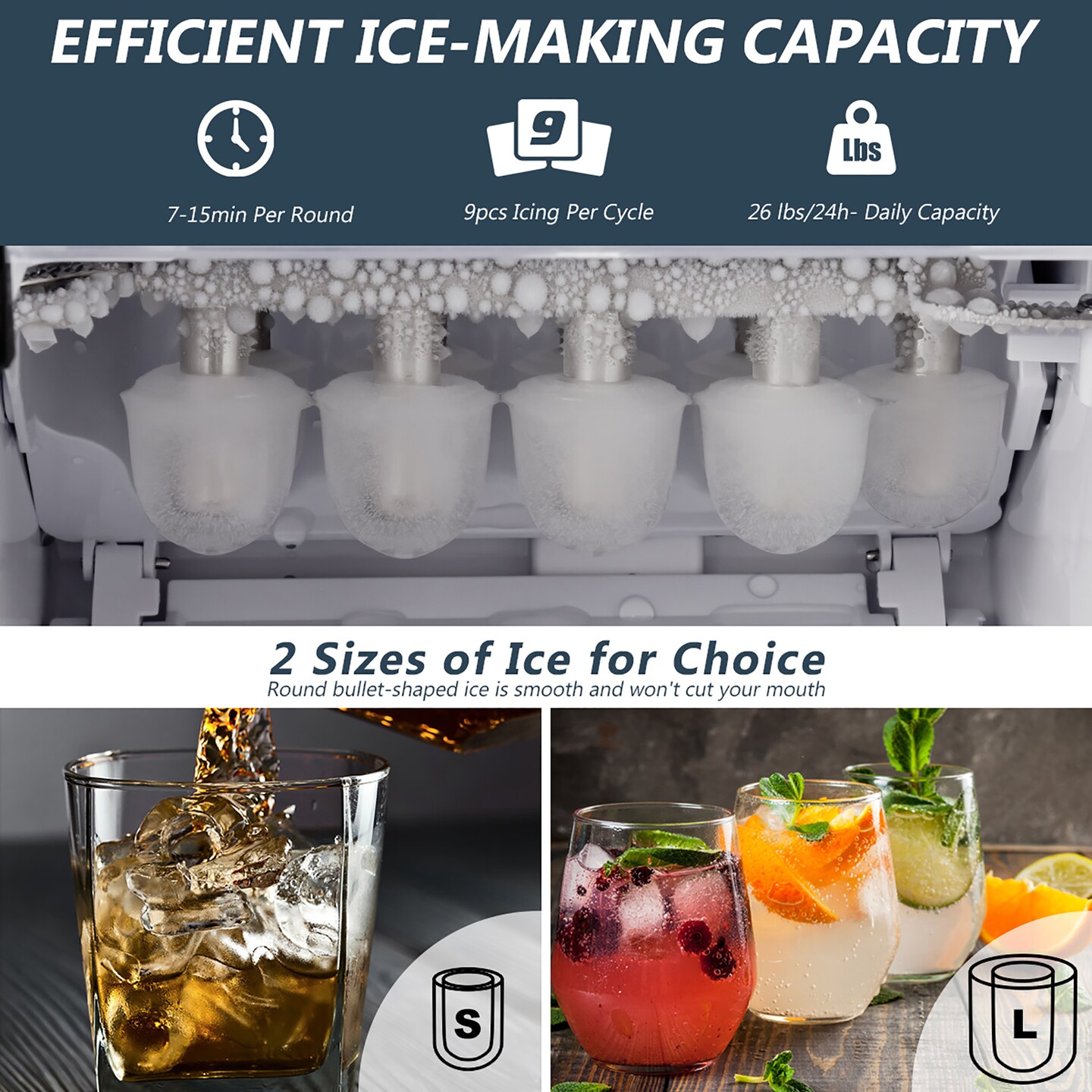 Costway Stainless Steel Ice Maker Machine Countertop 26Lbs/24H Self-Clean W/ Scoop New