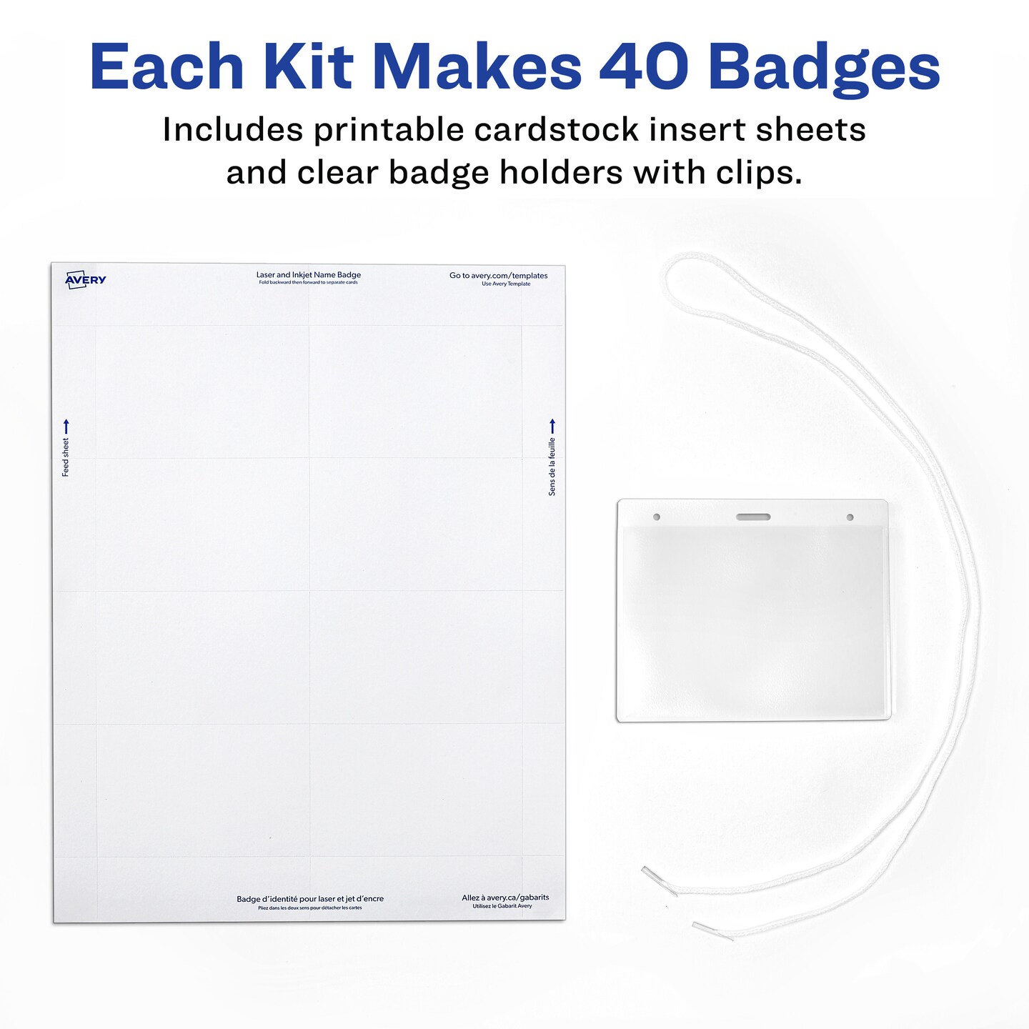 Avery Customizable Name Badges, 3&#x22; x 4&#x22;, 2 Packs, 200 Badge Holders with Cords and 204 Printable Name Tag Inserts Total (46019)