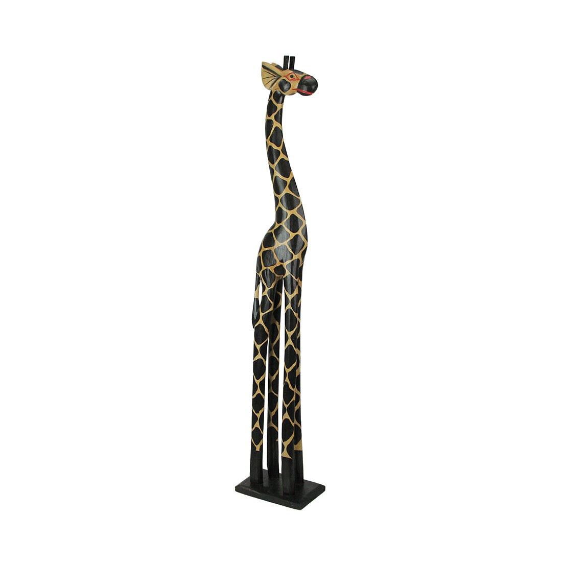 Hand Carved and Painted 36 Inch High Wooden Giraffe and Zebra Floor Statues