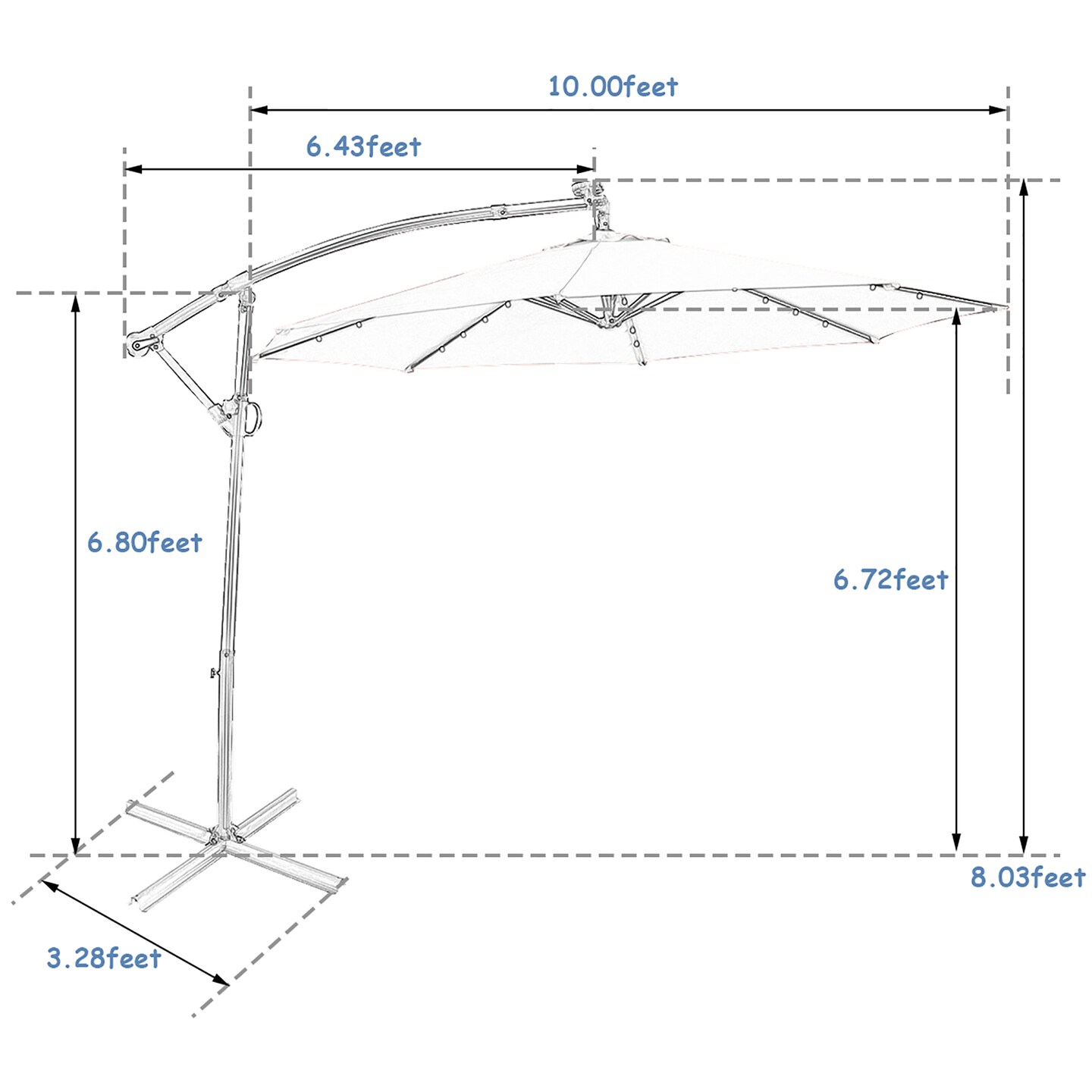 Costway 10FT Patio Offset Umbrella Solar Powered LED 360Degree Rotation Aluminum Blue