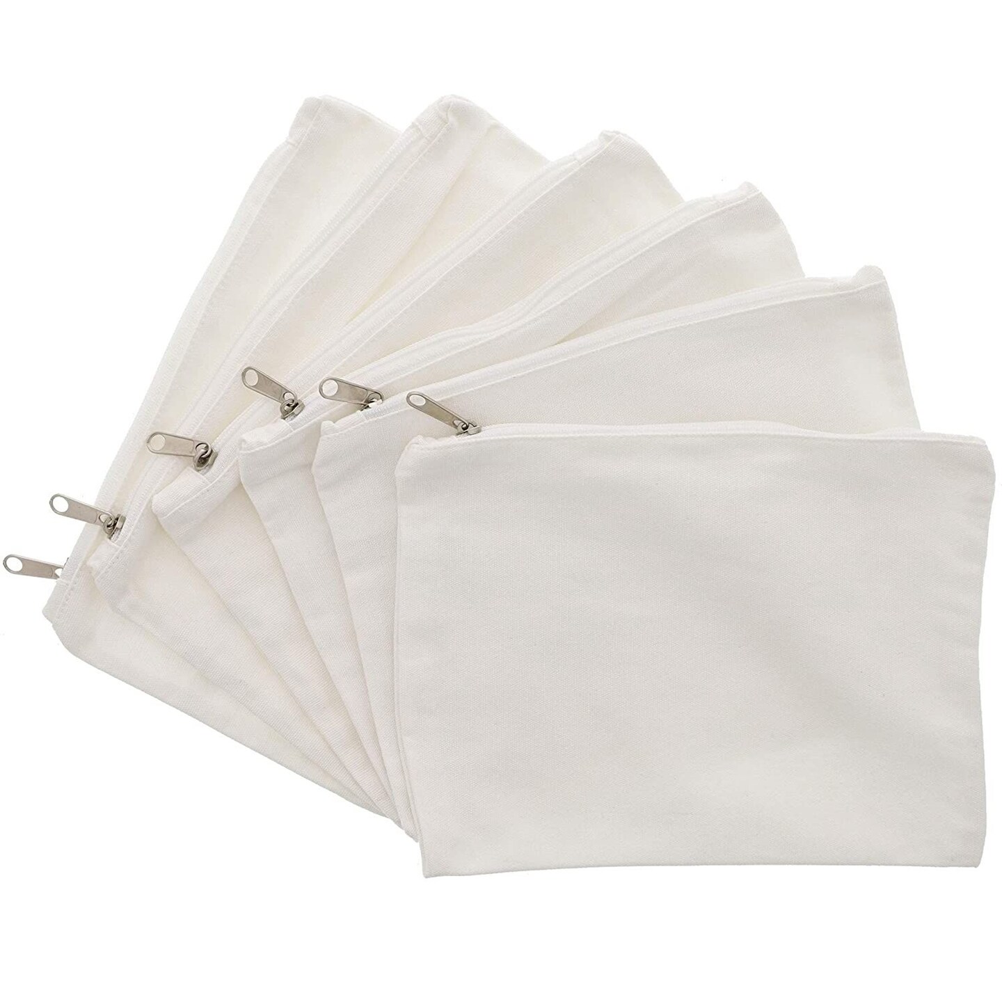 6-Pack White Makeup Bag Set with Zipper, Customizable Canvas