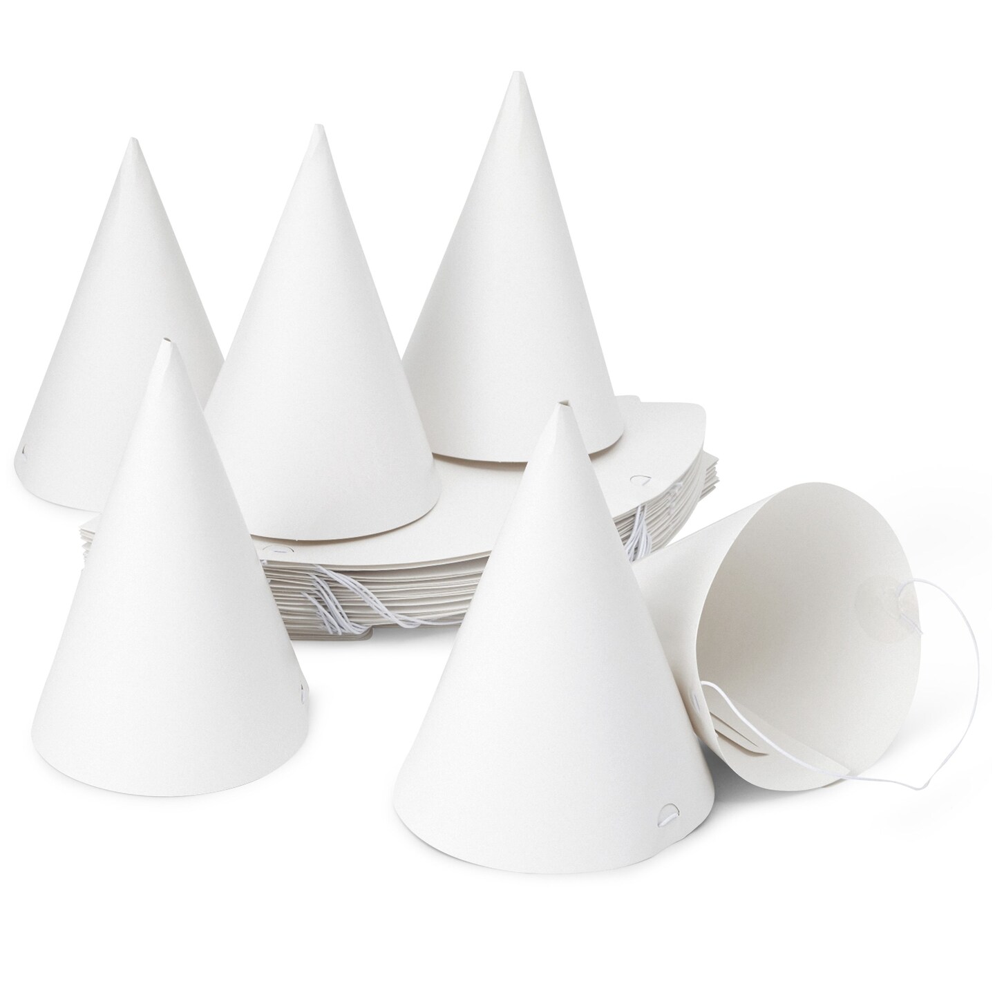 50 Pack White Party Hats for Birthday - Blank Cone Hat for Painting, Crafts Supplies (6 in)