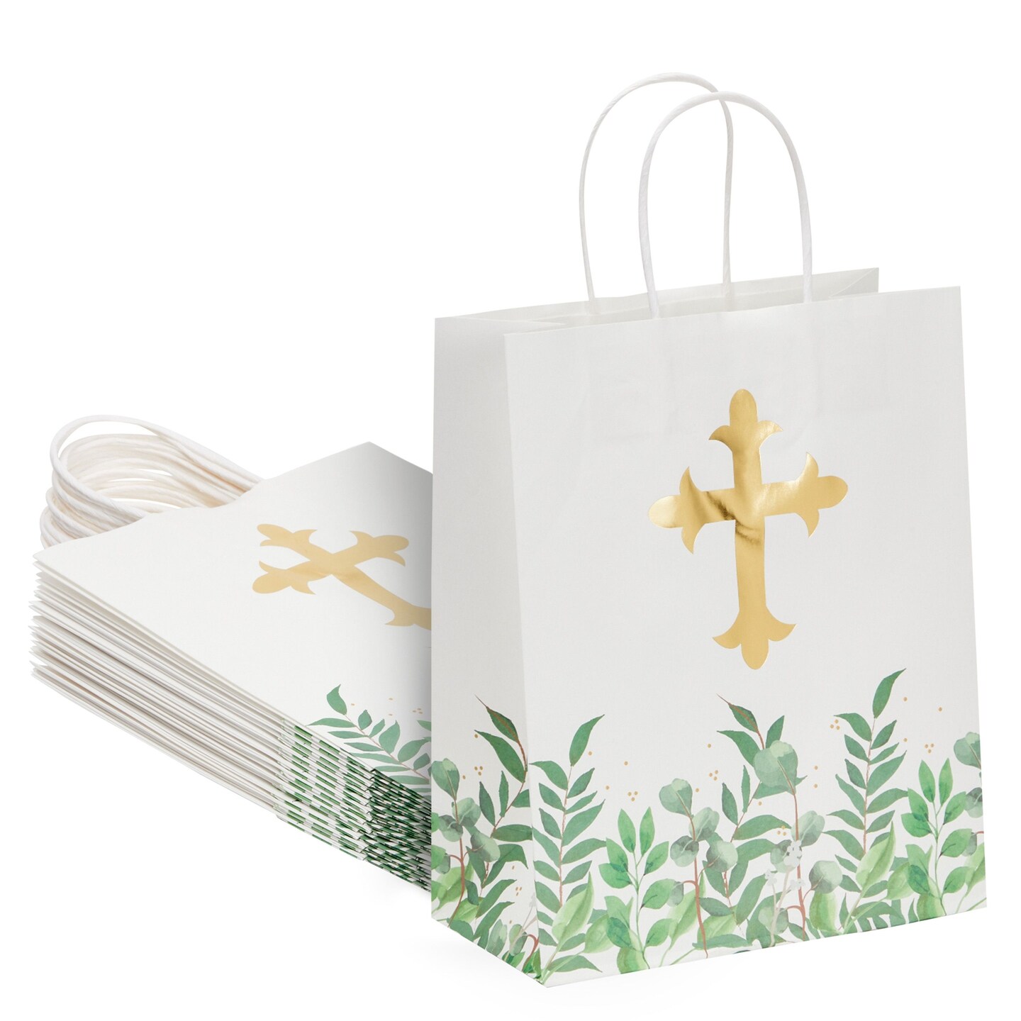 15 Pack of Religious Party Favor Gift Bags for Easter Christening Gifts, for Girls and Boys Baptism, First Communion, Confirmation Gift Bags (10 x 8 x 4 Inches)