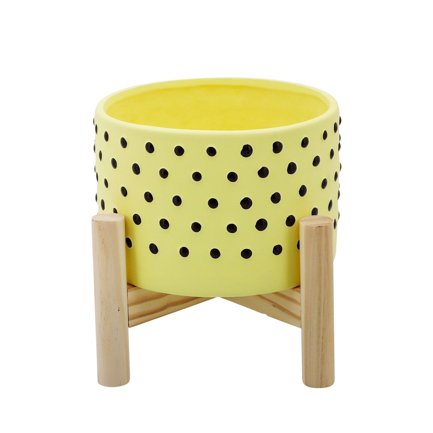 Kingston Living Ceramic Polka Dotted Planter with Stand - 6" - Yellow