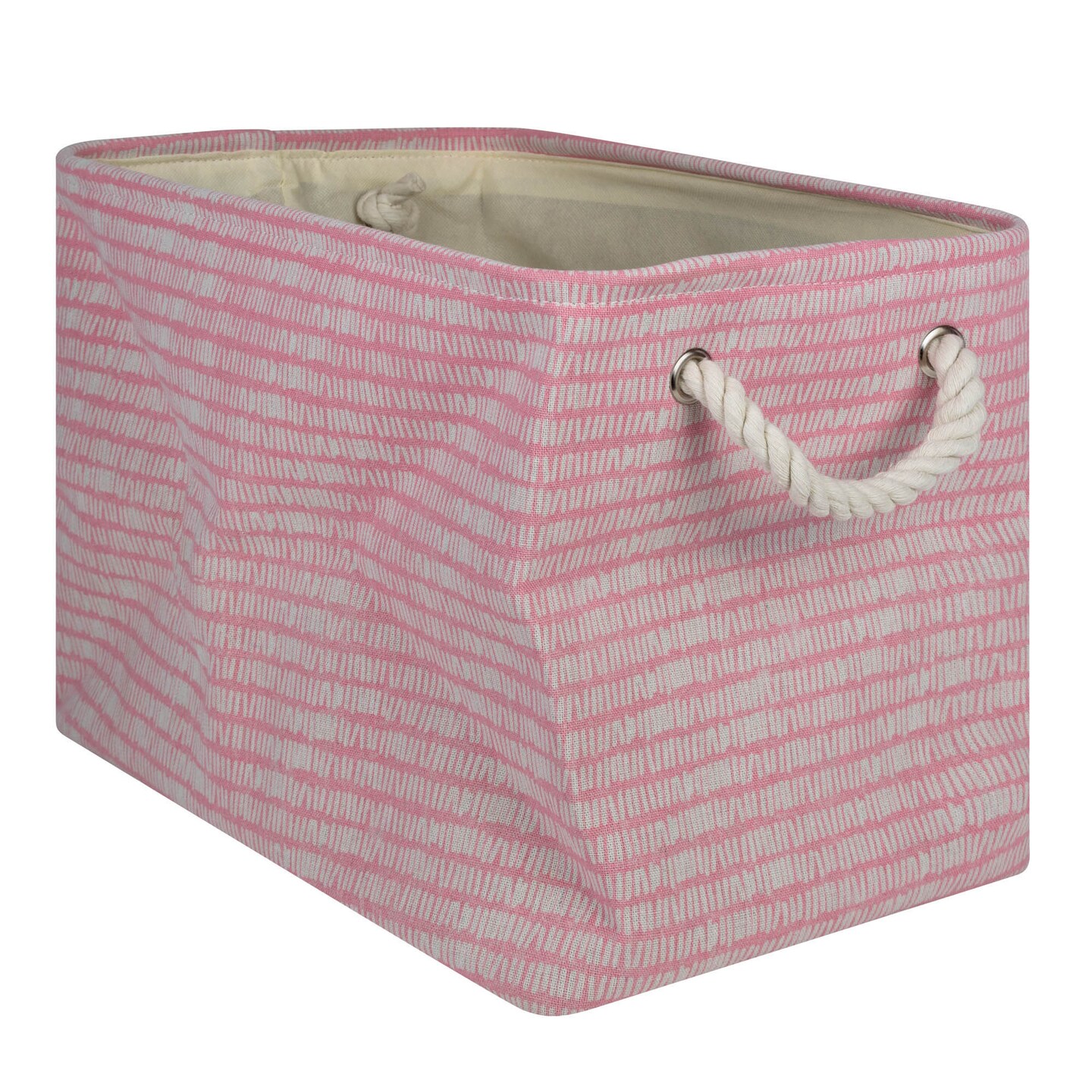Contemporary Home Living 18" Pink and White Striped Rectangular Large Bin with Rope Handle
