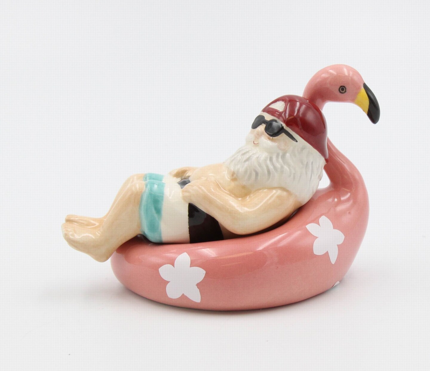 Ceramic Santa Tubing On Flamingo Salt And Pepper Shakers, Home D&#xE9;cor, Gift for Him, Gift for Dad, Kitchen D&#xE9;cor, Christmas Decor
