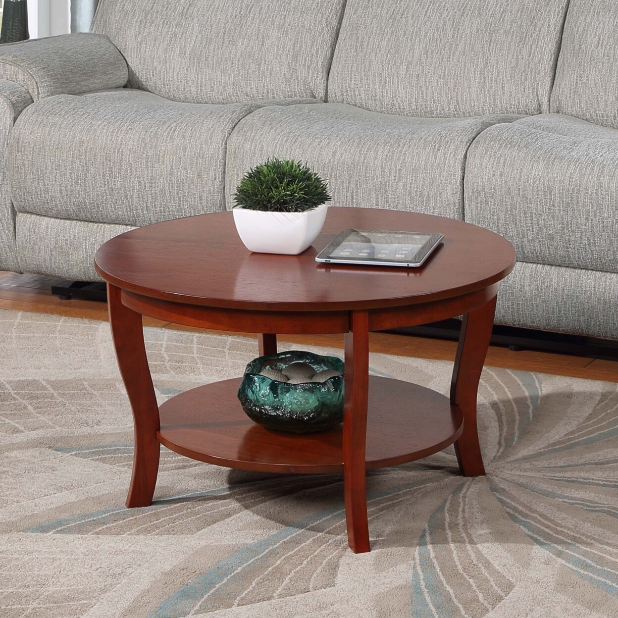 Wholesale Interior American Heritage Round Coffee Table with Shelf, Brown