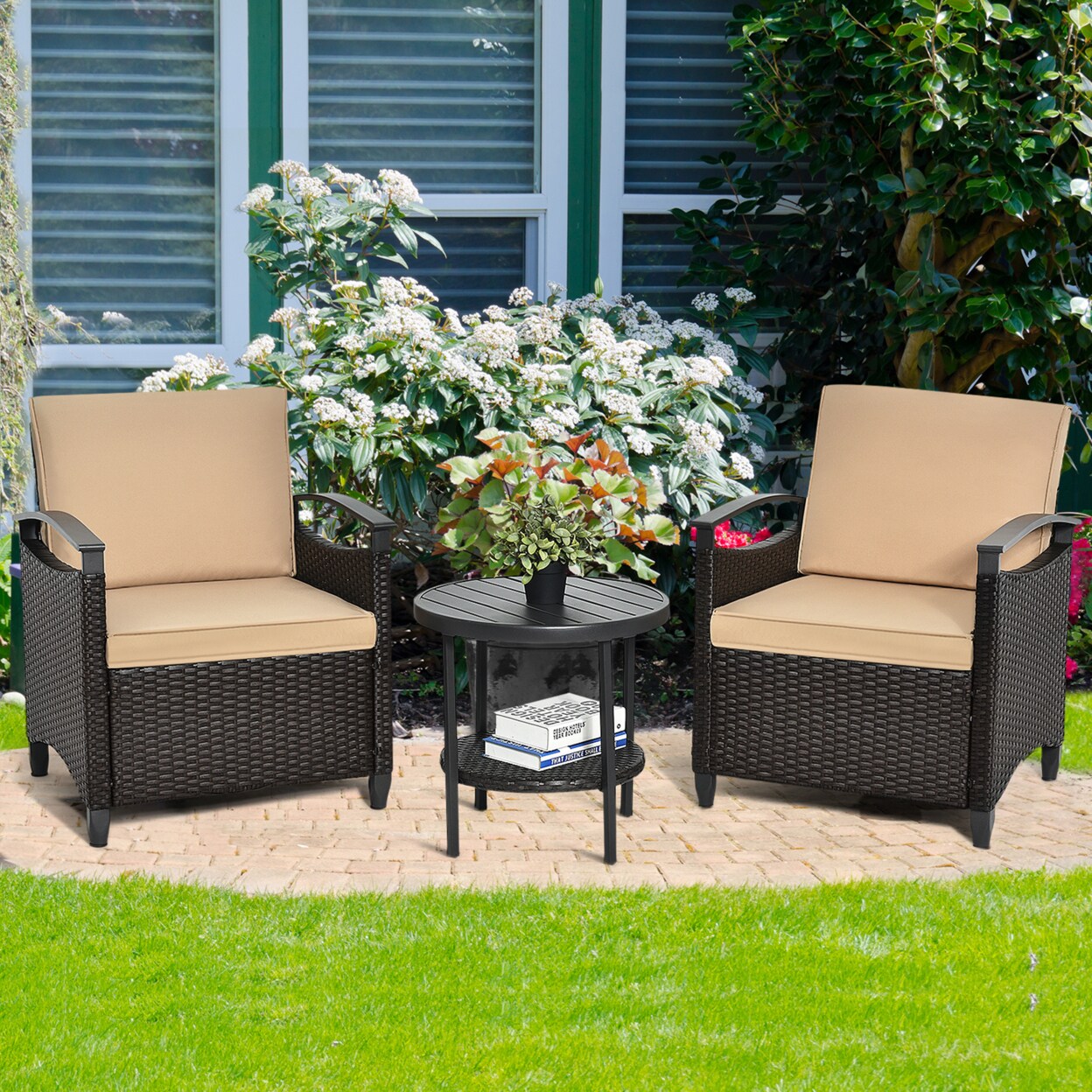 Gymax Pcs Outdoor Wicker Bistro Set Patio Conversation Furniture Set W Cushions Michaels