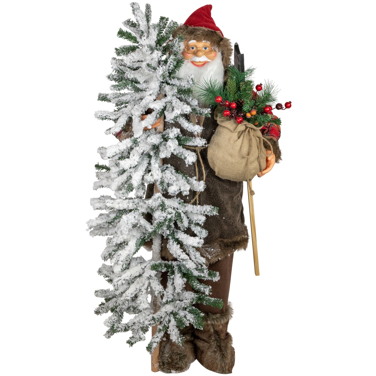 Northlight 48&#x22; Santa Claus with Artificial Flocked Alpine Tree Christmas Figure