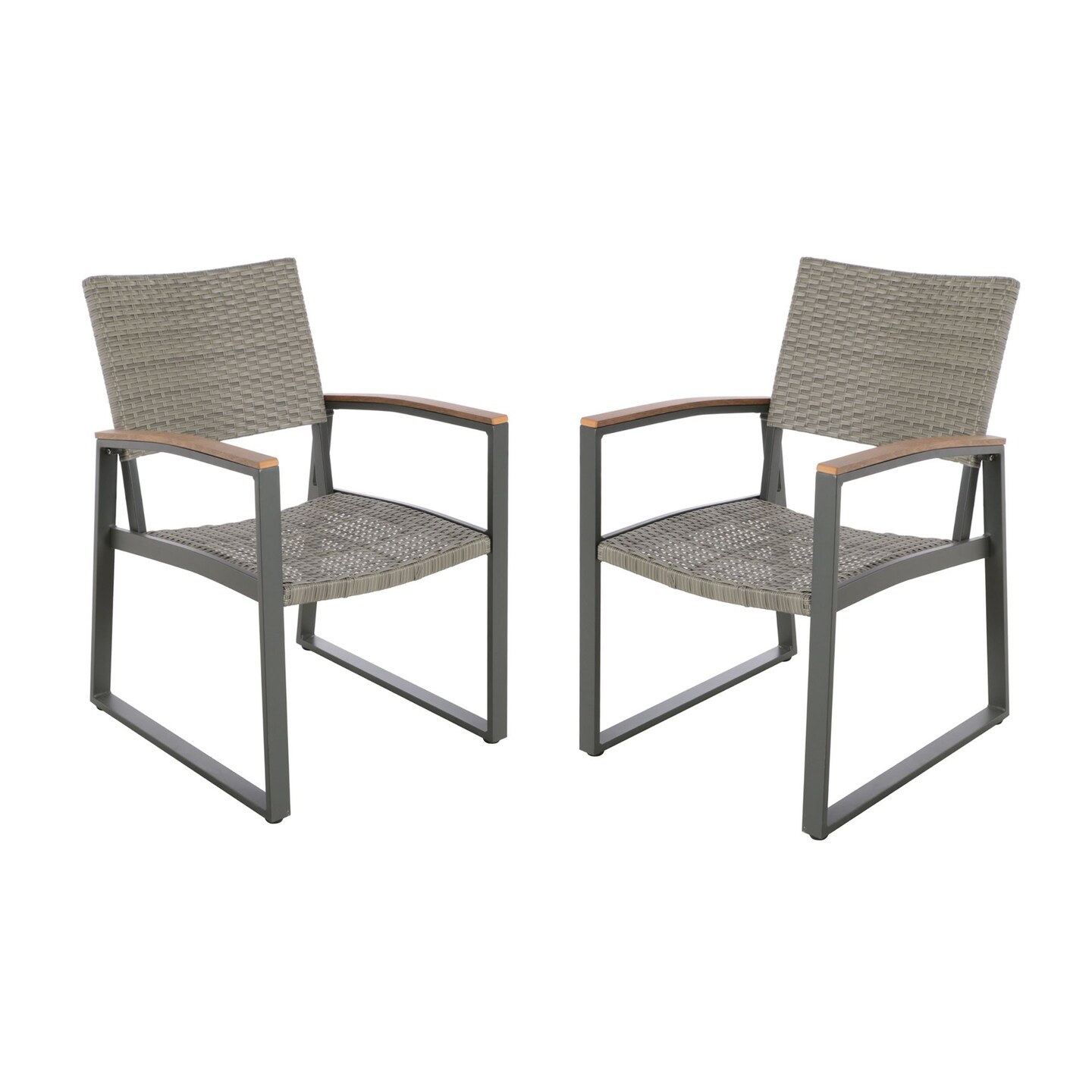 Contemporary Home Living Set of 2 Gray and Brown Wicker Outdoor Furniture Patio Dining Chairs 33.5&#x22;