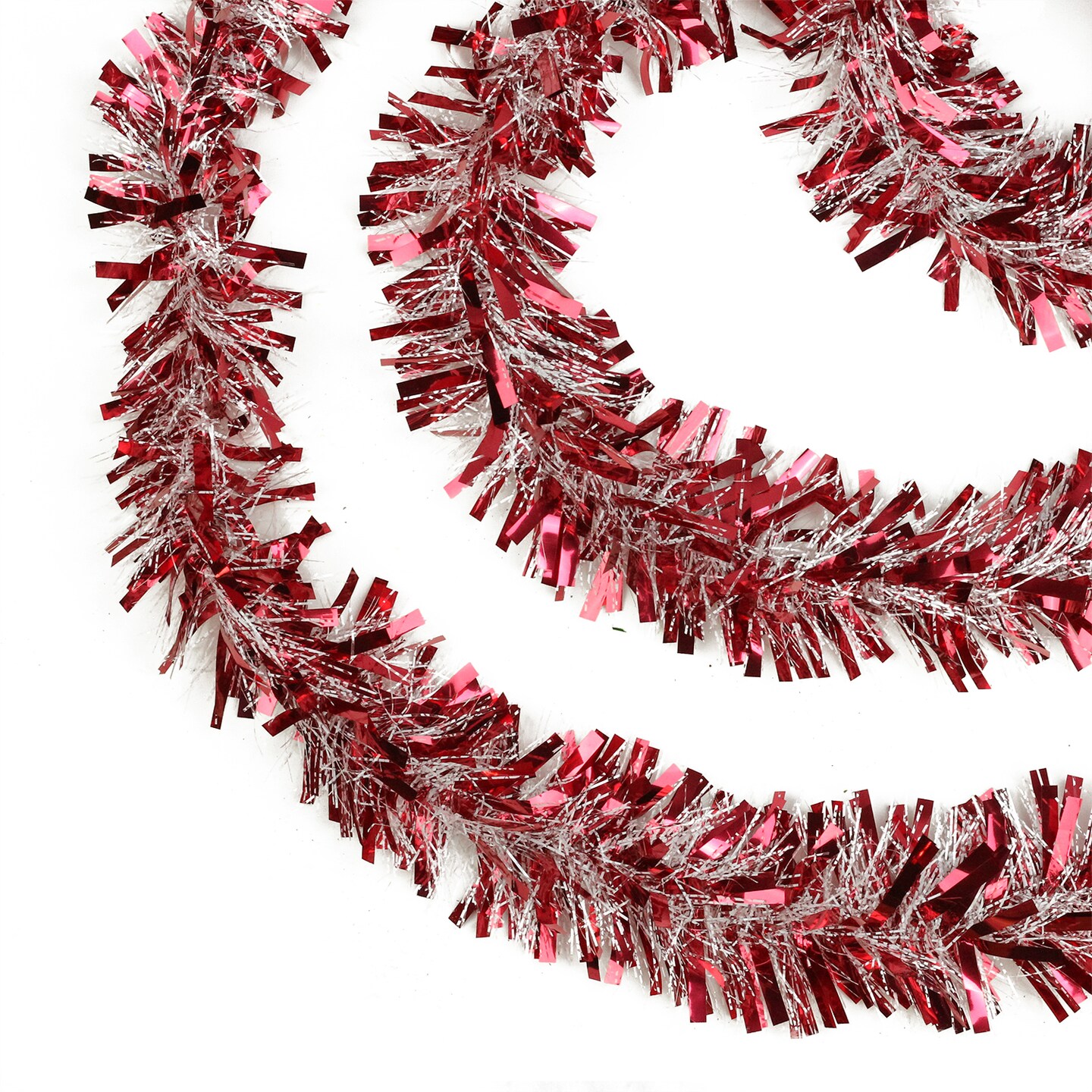 Northlight Snow Blush Wide Cut Tinsel Commercial Christmas Garland - 50&#x27; x 4&#x22; - Red and White - Unlit