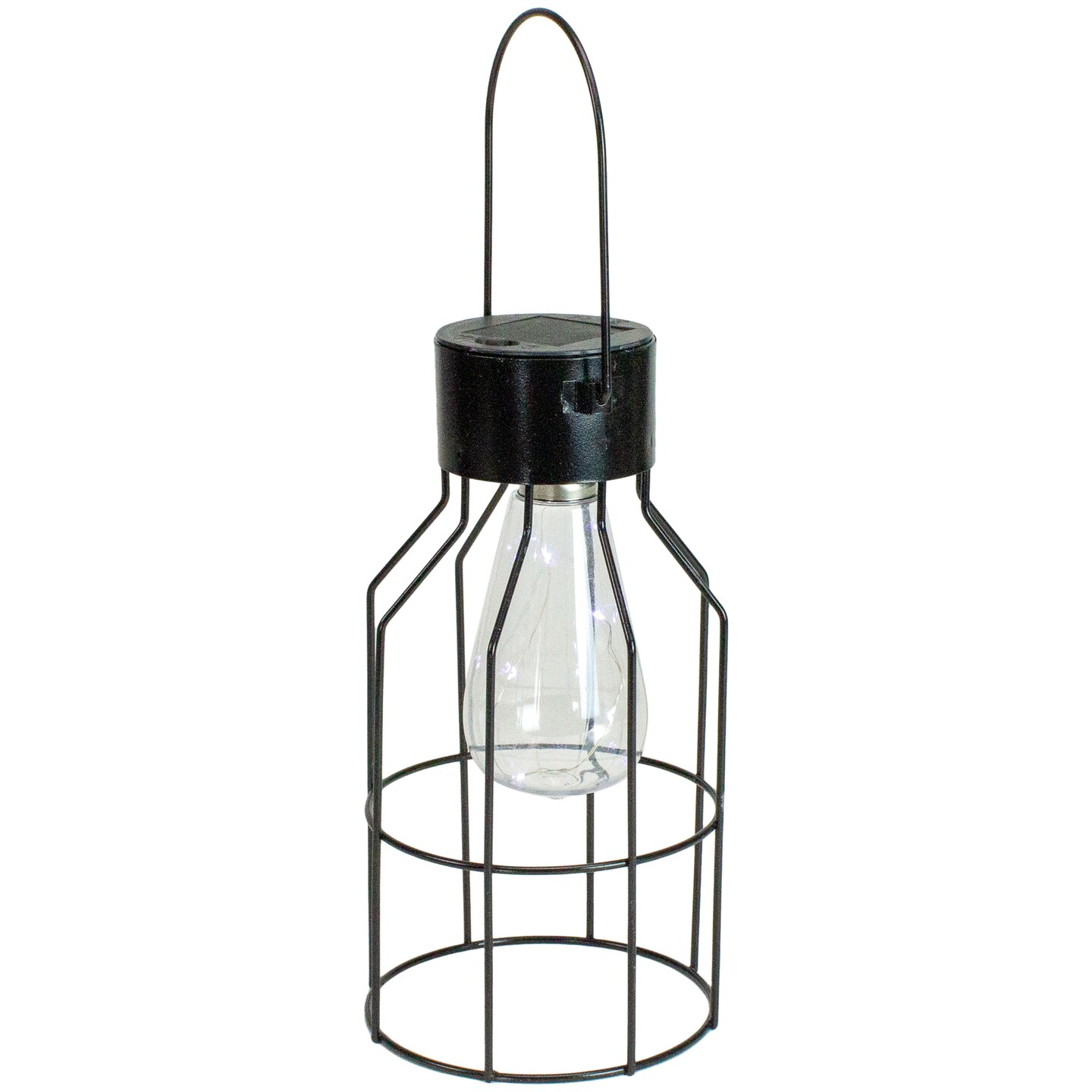 Northlight 9.5" Black Outdoor Hanging Geometric Solar Lantern with Handle