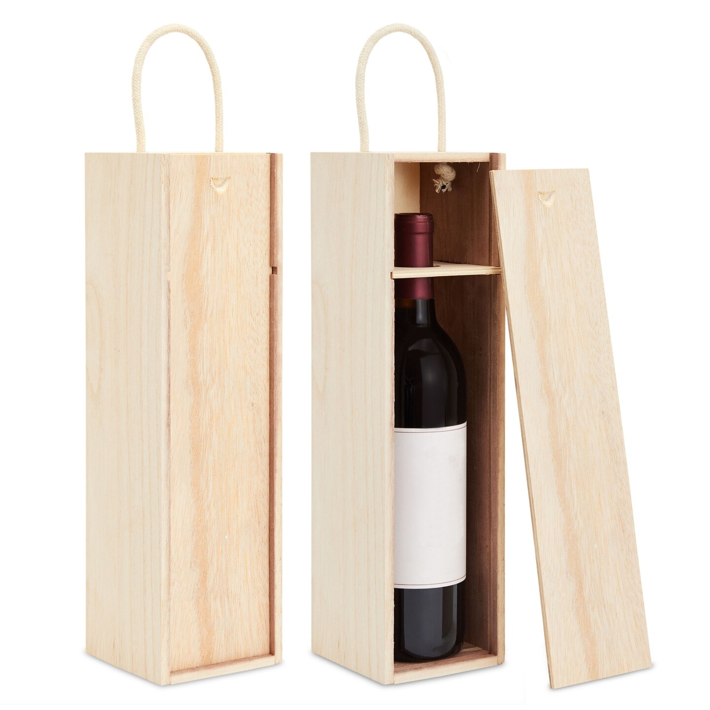 2-Pack Unfinished Wooden Wine Boxes with Handles for DIY Crafts, Gifts, Birthday and Housewarming Parties, Customizable with Paint, Engravings, and Imprints (14x4 in)