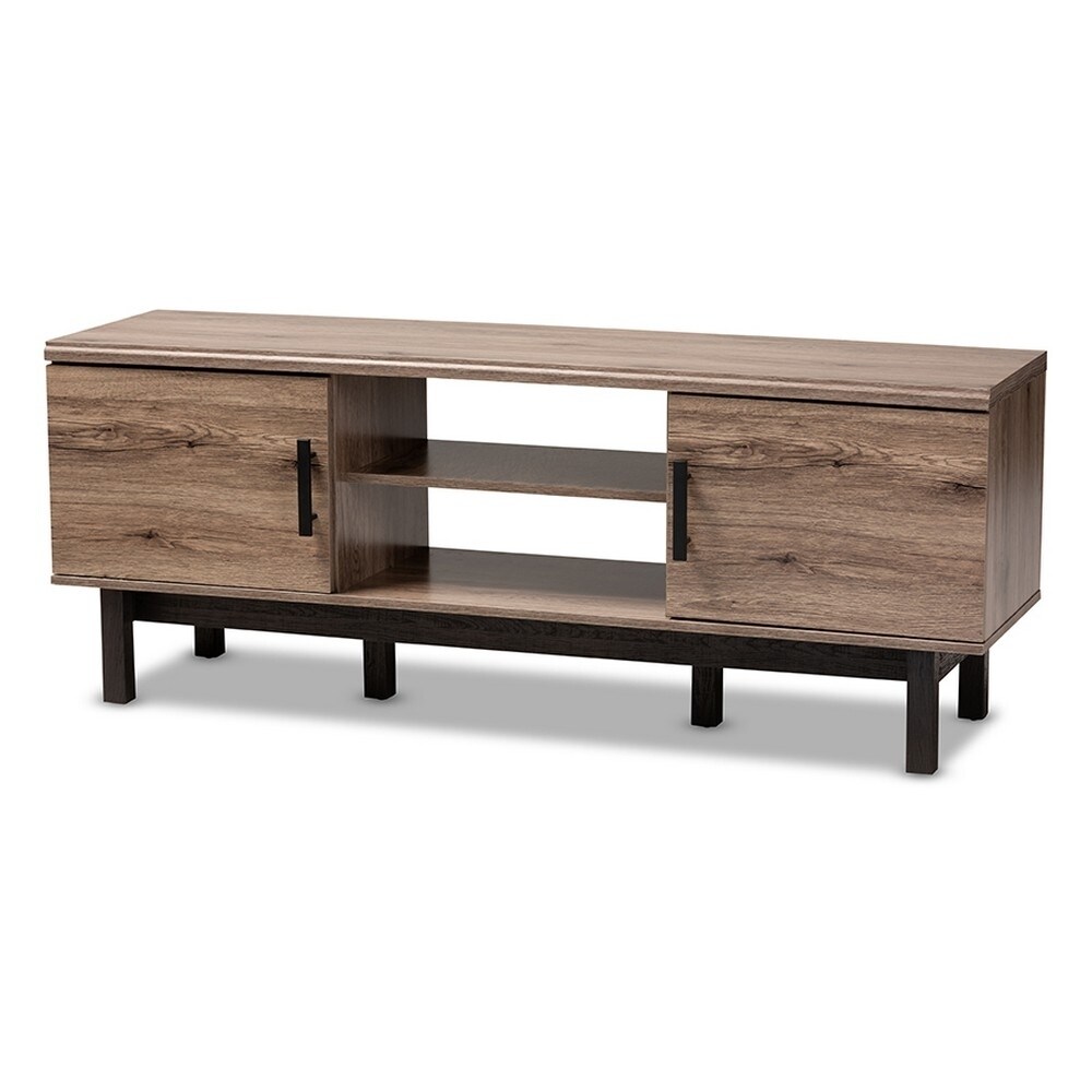 Baxton Studio   Arend Modern and Contemporary Two-Tone Oak and Ebony Wood 2-Door TV Stand