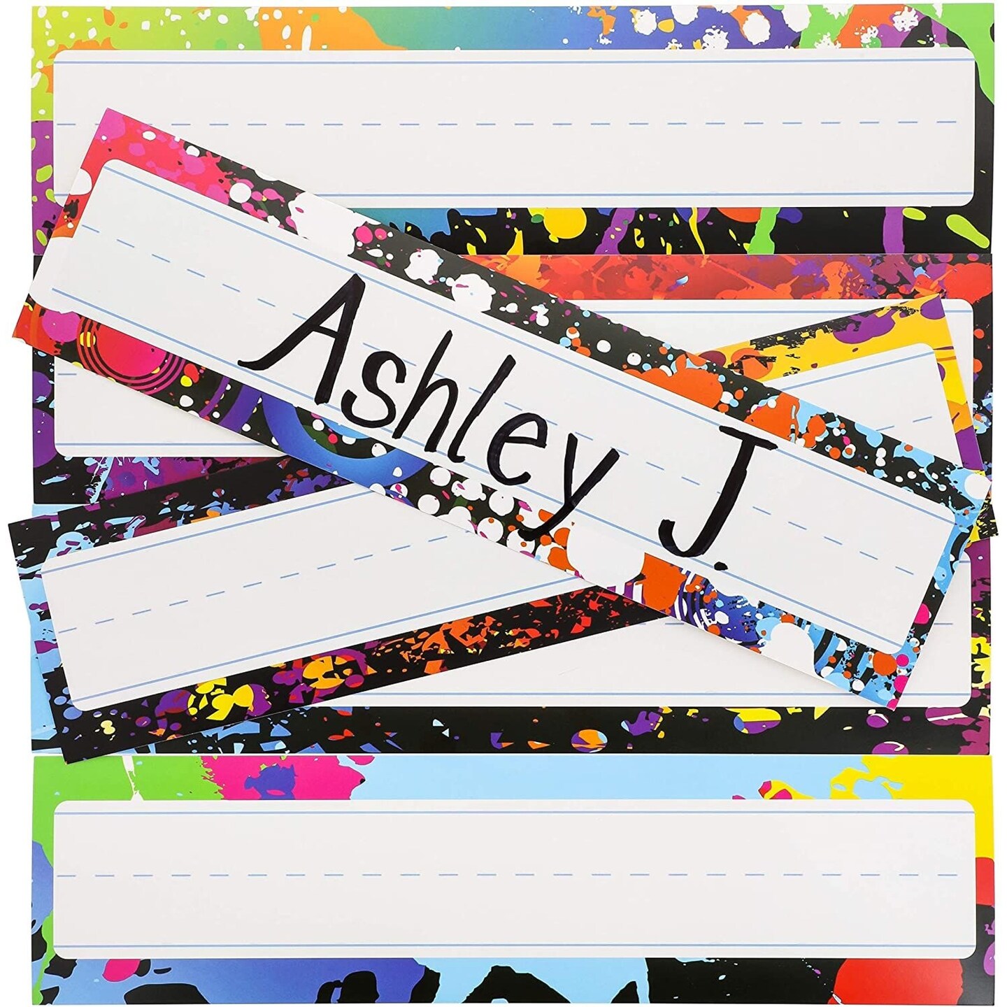 Classroom Desk Name Tags for Students, 6 Colorful Designs (48 Pack, 11.5 x 3 In)