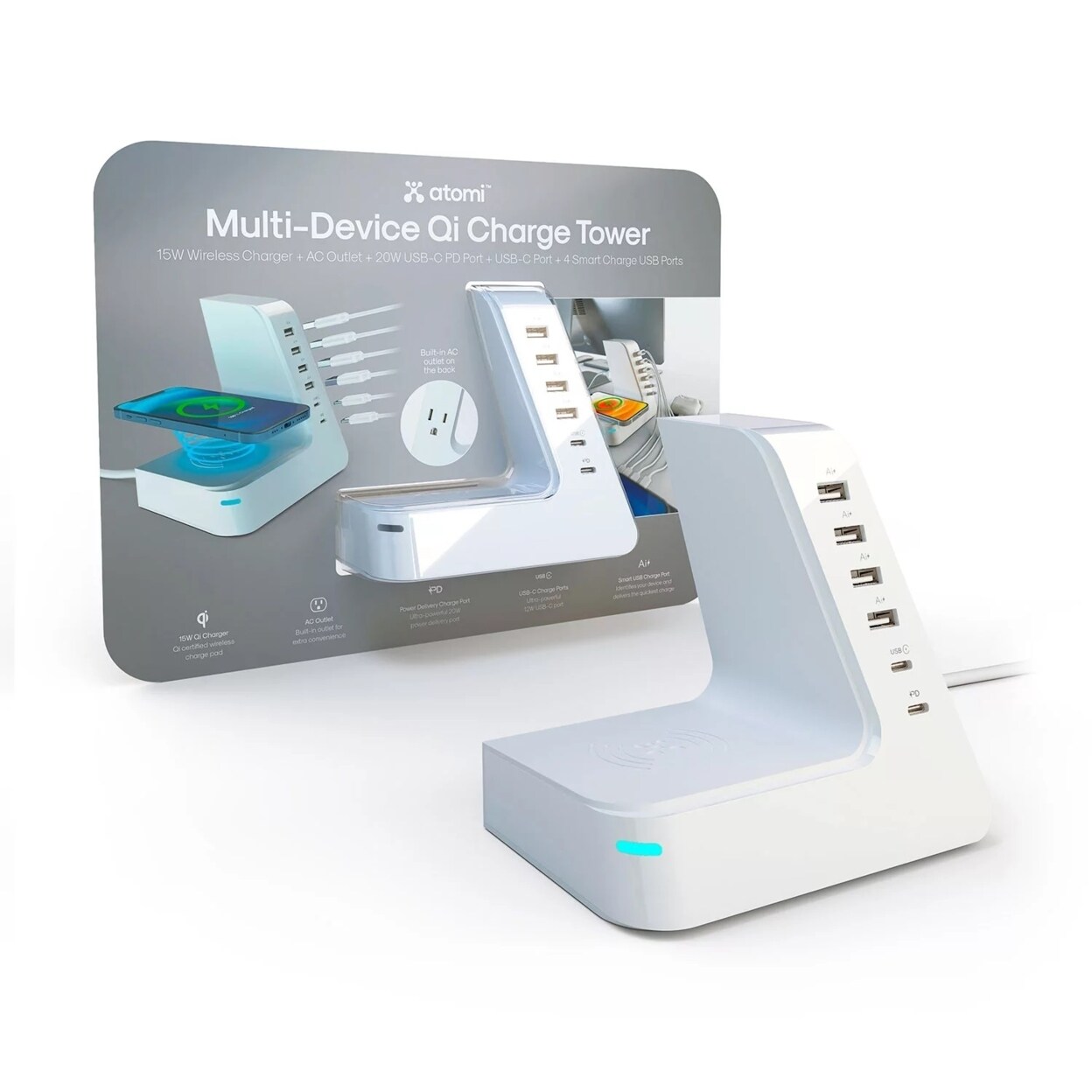Atomi   20W Qi Wireless Charging Multiport Charge Tower