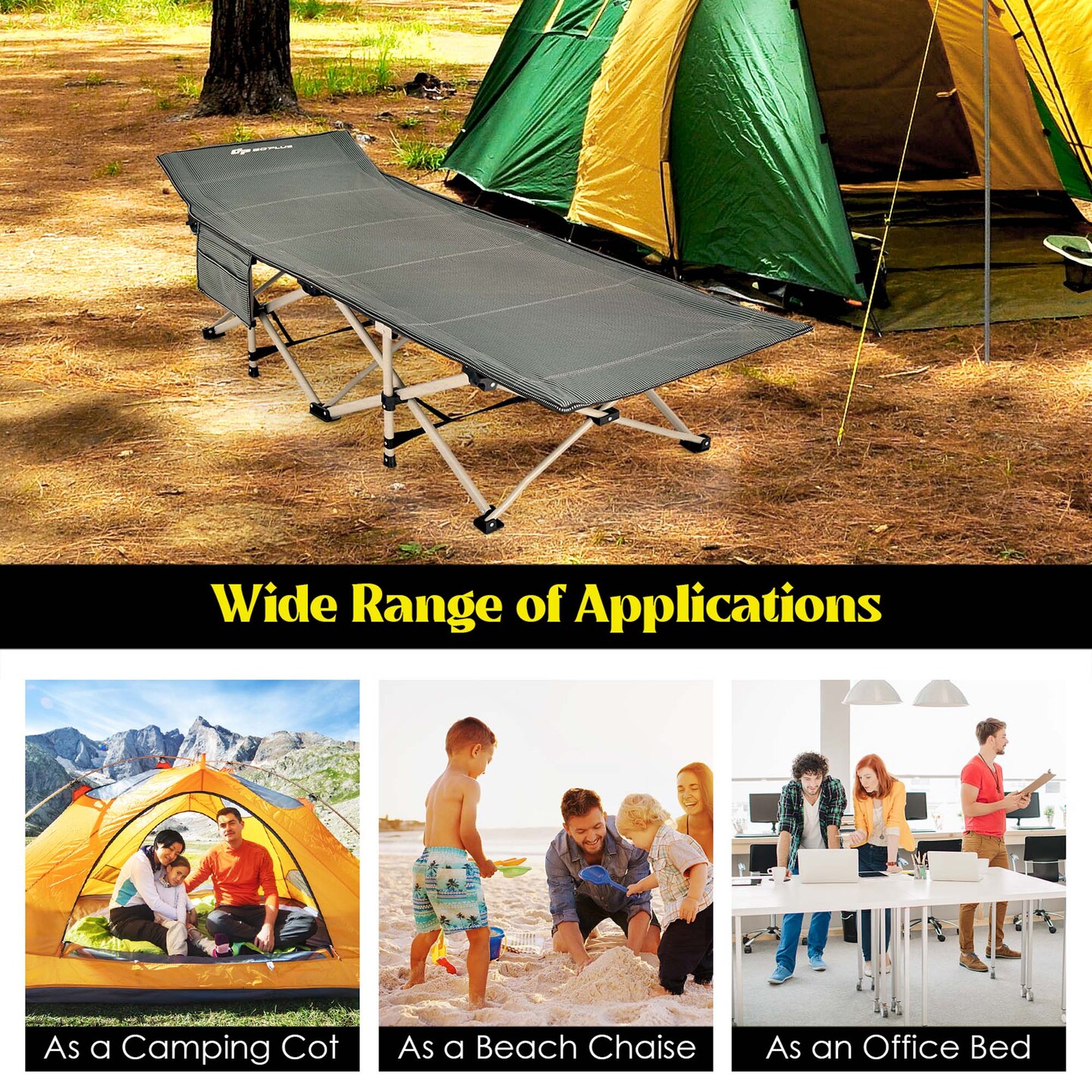 Goplus Wide Foldable Camping Cot Heavy-Duty Steel Indoor &#x26; Outdoor Sleeping Cot Blue/Grey//Green/Black