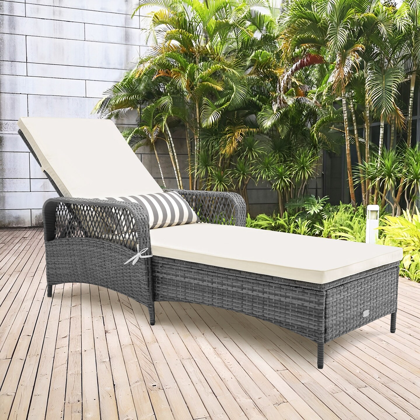 Costway Outdoor Chaise Lounge Chair Patio Recliner with 6-Level Backrest Cushion &#x26; Pillow