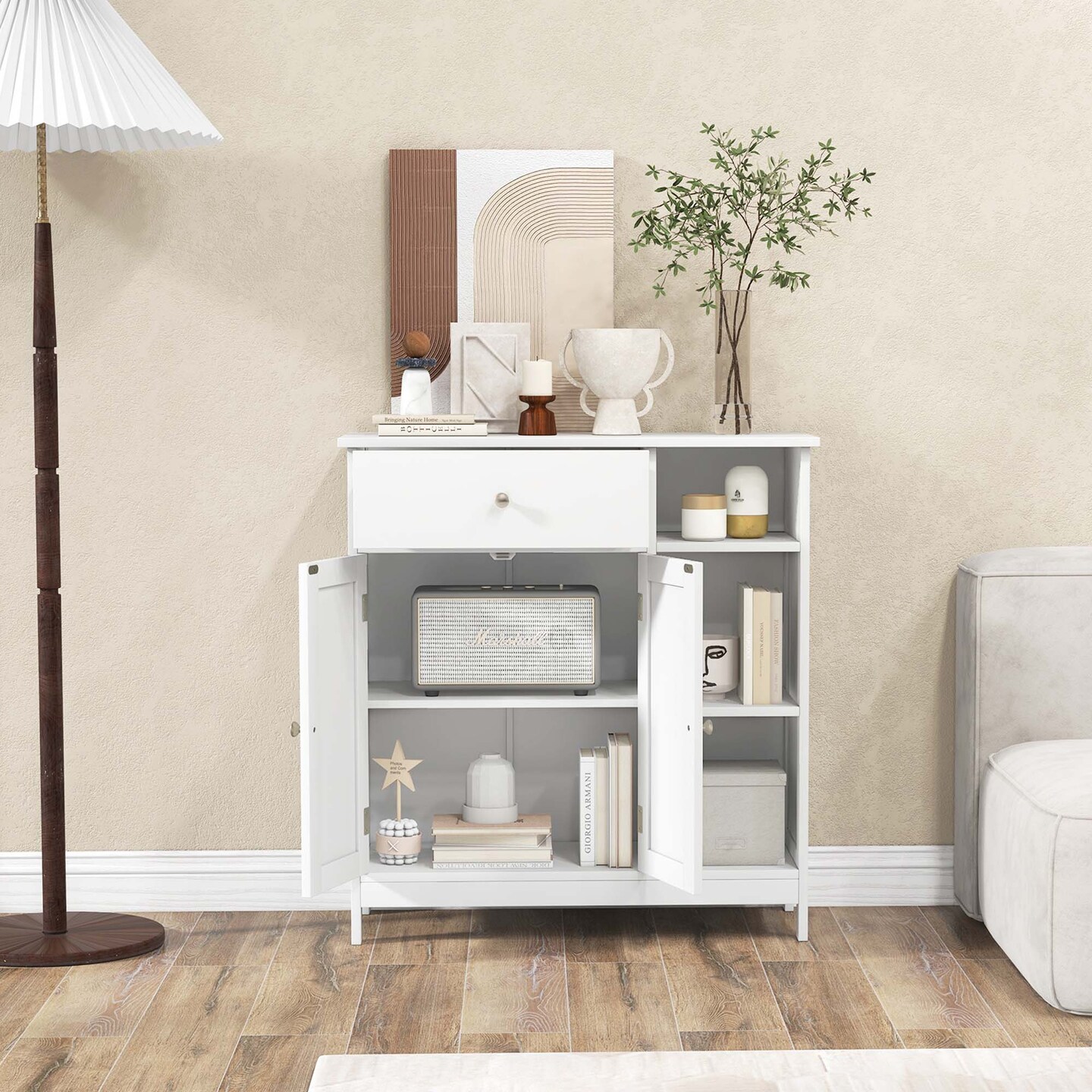 Costway Bathroom Floor Cabinet Freestanding Kitchen Cupboard Storage Organizer with Drawer